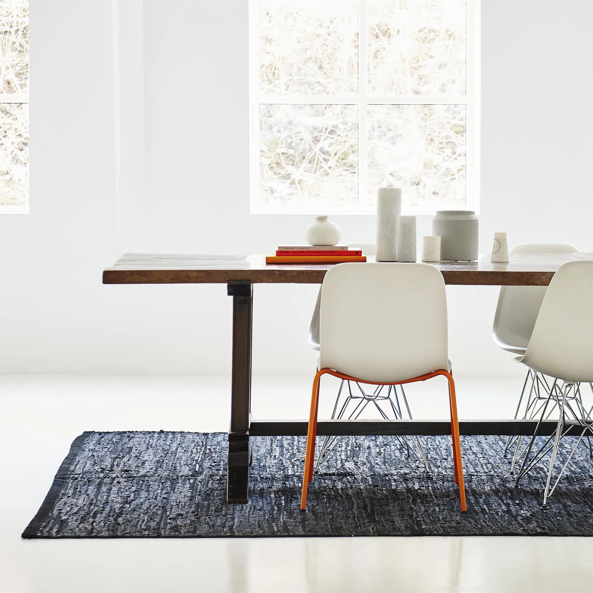 Leather Teppich 60 x 90cm, Black (schwarz) Rug Solid