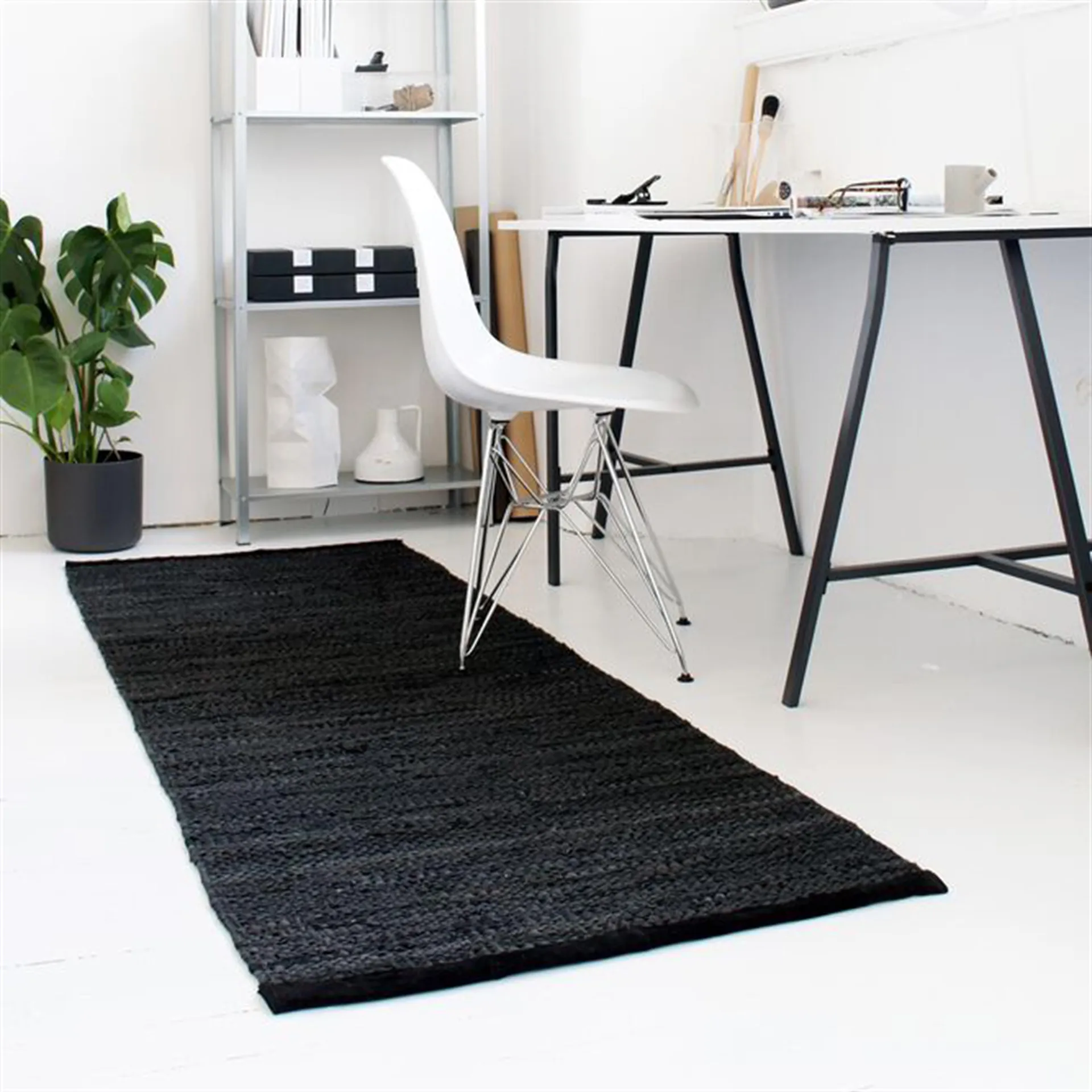 Leather Teppich 60 x 90cm, Black (schwarz) Rug Solid