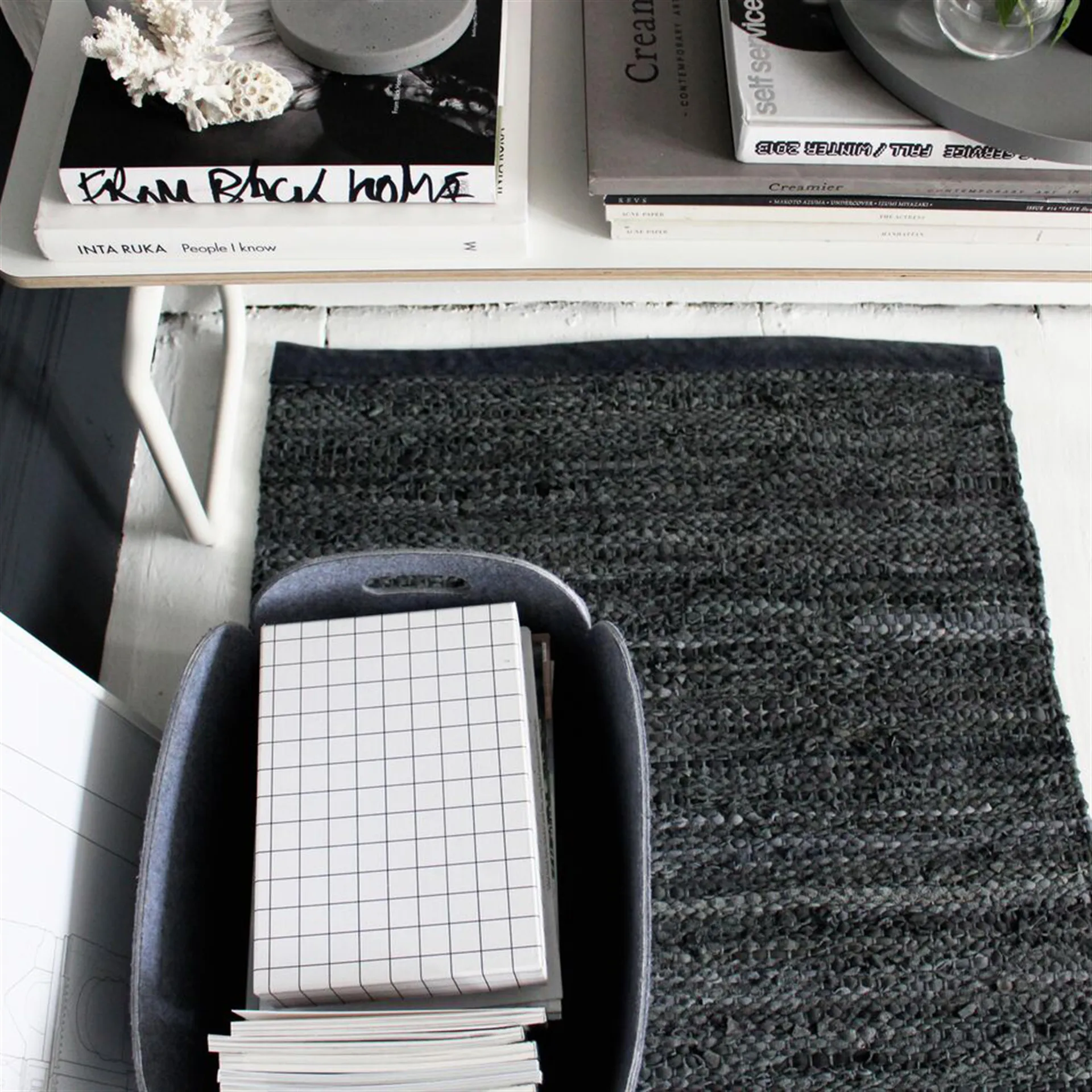 Leather Teppich 65 x 135cm, Black (schwarz) Rug Solid