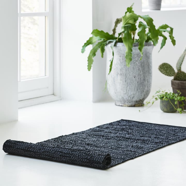Leather Teppich 75 x 300cm, Black (schwarz) Rug Solid