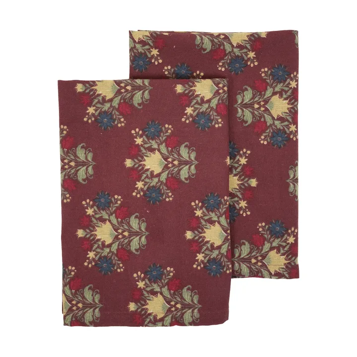 Linnea Küchenhandtuch 2er-Pack - Weinrot mix, 50x70 cm - Sagaform