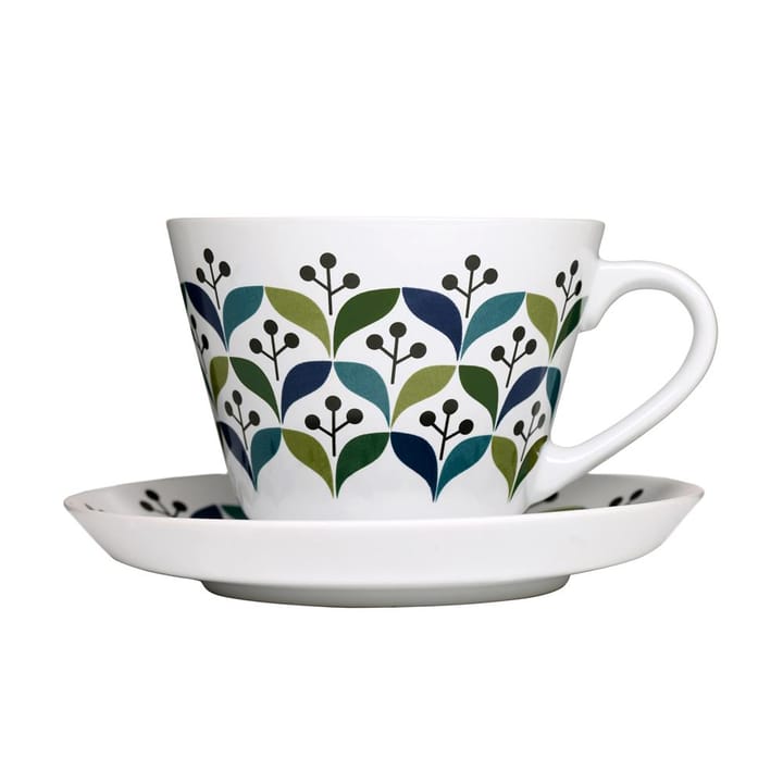 Retro Teetasse mit Untersetzer - Weiß/grün/blau - Sagaform