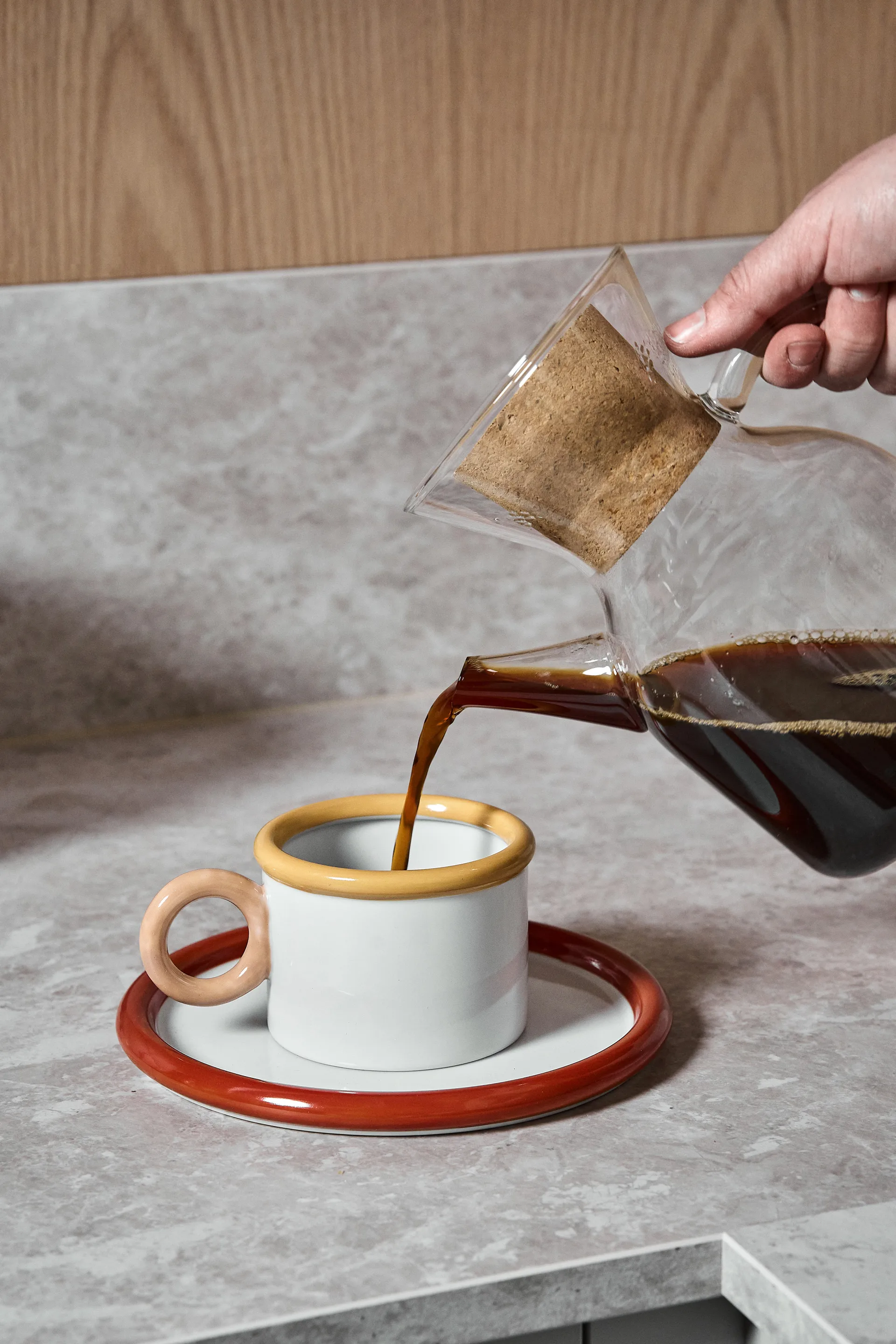 Chunky Tasse mit Untertasse, Rot-gelb Scandi Living