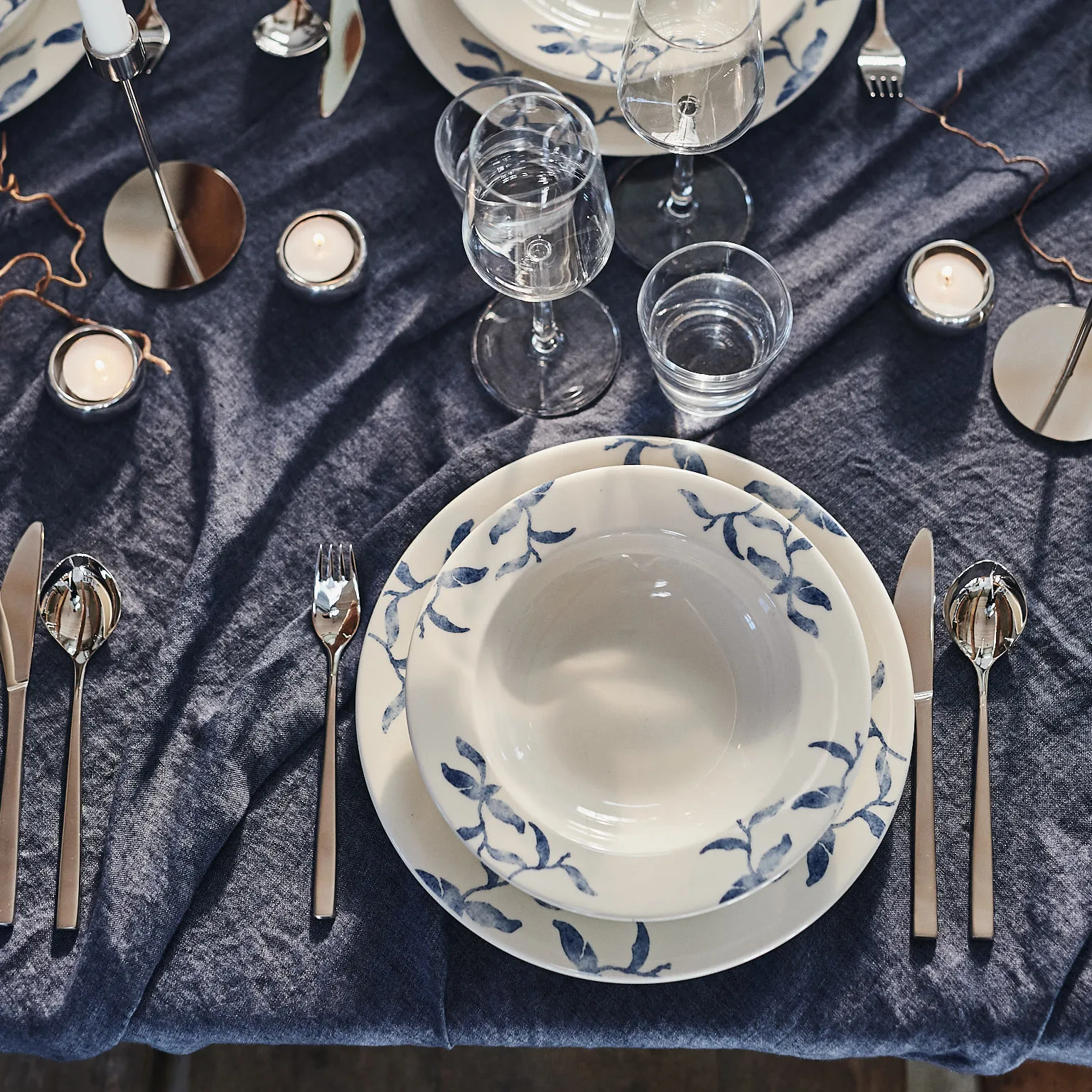 Havspil Teller 28cm 4er Pack, Blau-weiß Scandi Living