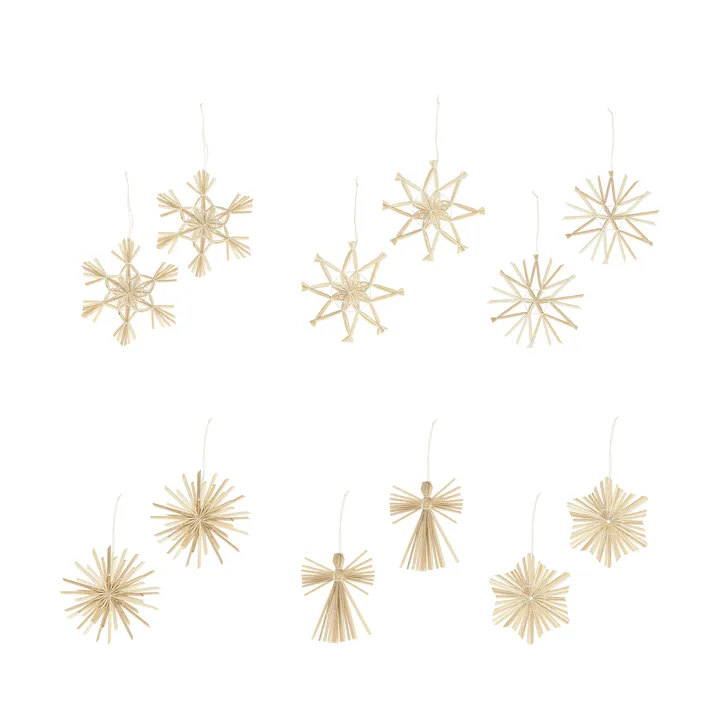 Stroh-Weihnachtsbaumanhänger aus Stroh, 12-teilig - Weiß - Scandi Living
