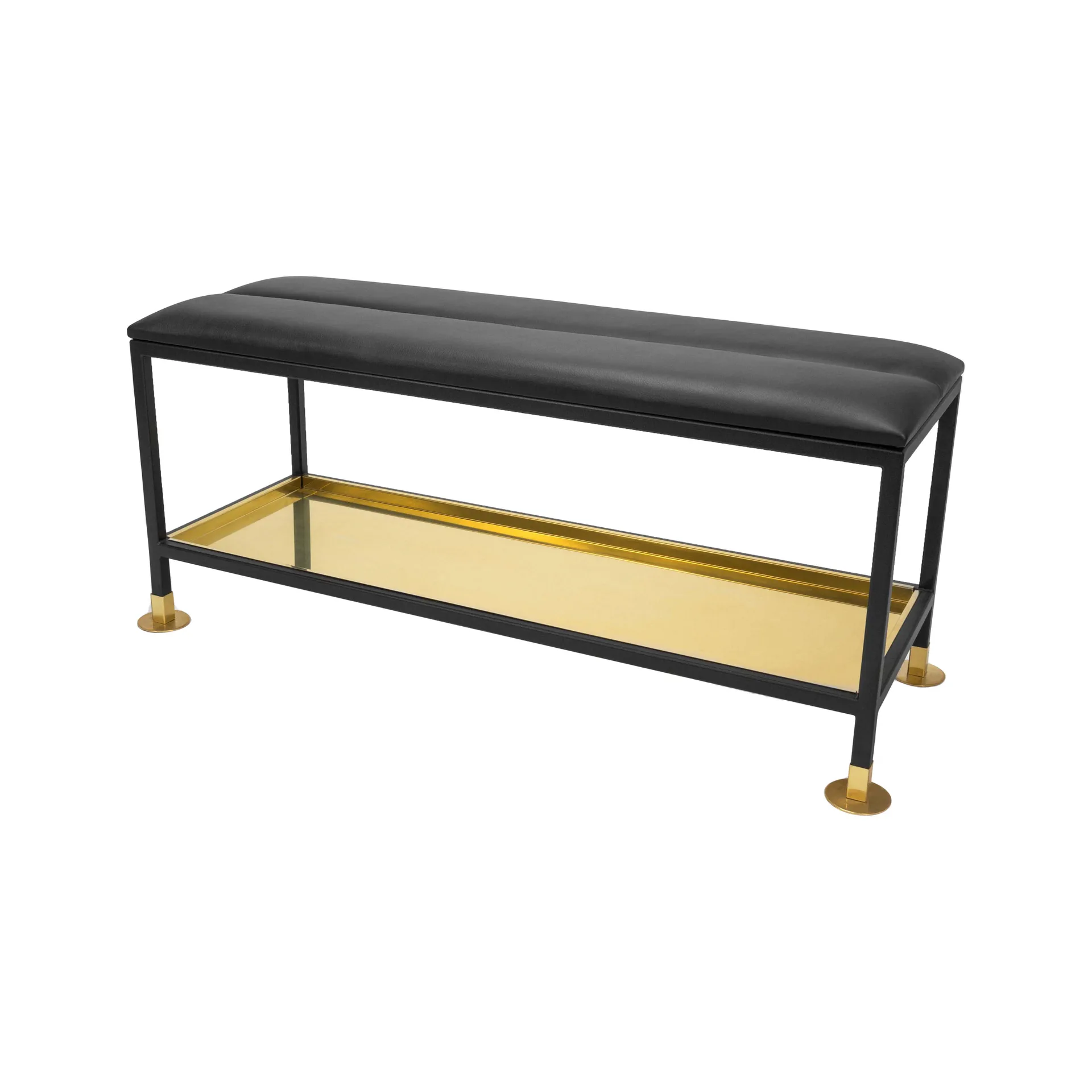 Schuhbank 11, Schwarz/Messing, schwarzes Lederkissen Scherlin