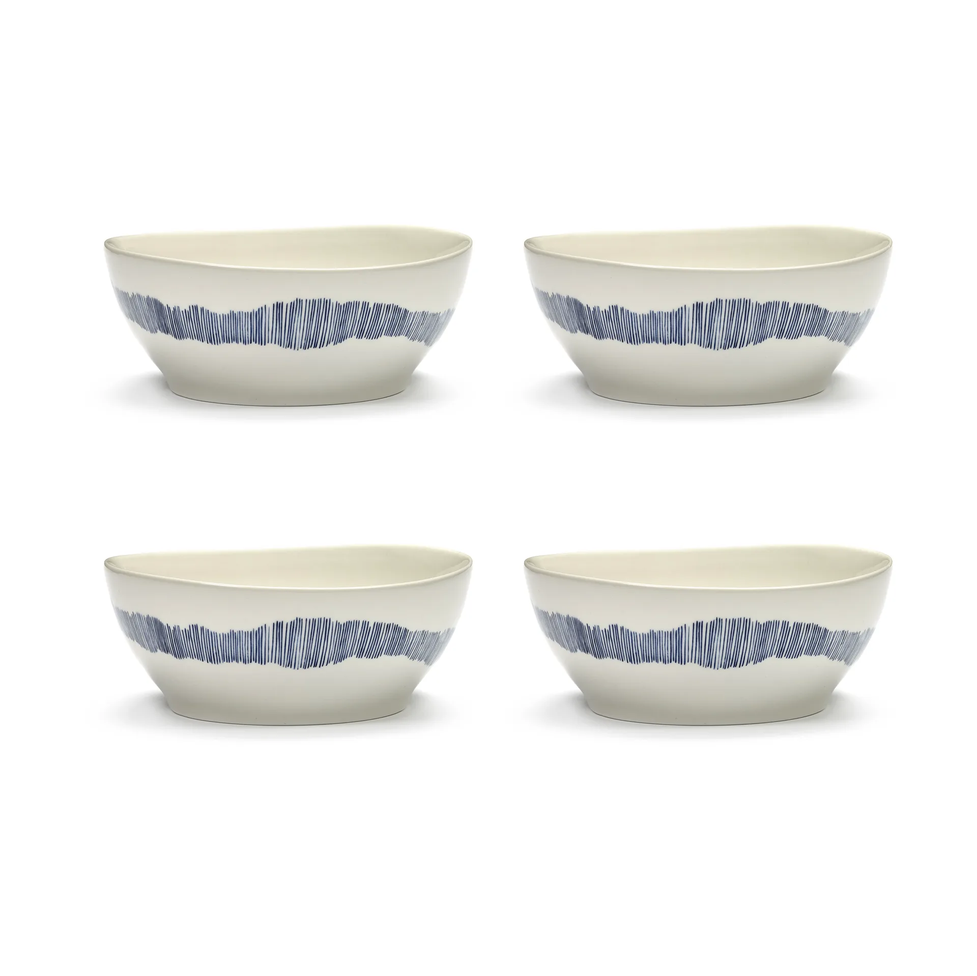 Ottolenghi Feast Schale L Ø17 cm 4er Pack, White-stripes blue Serax