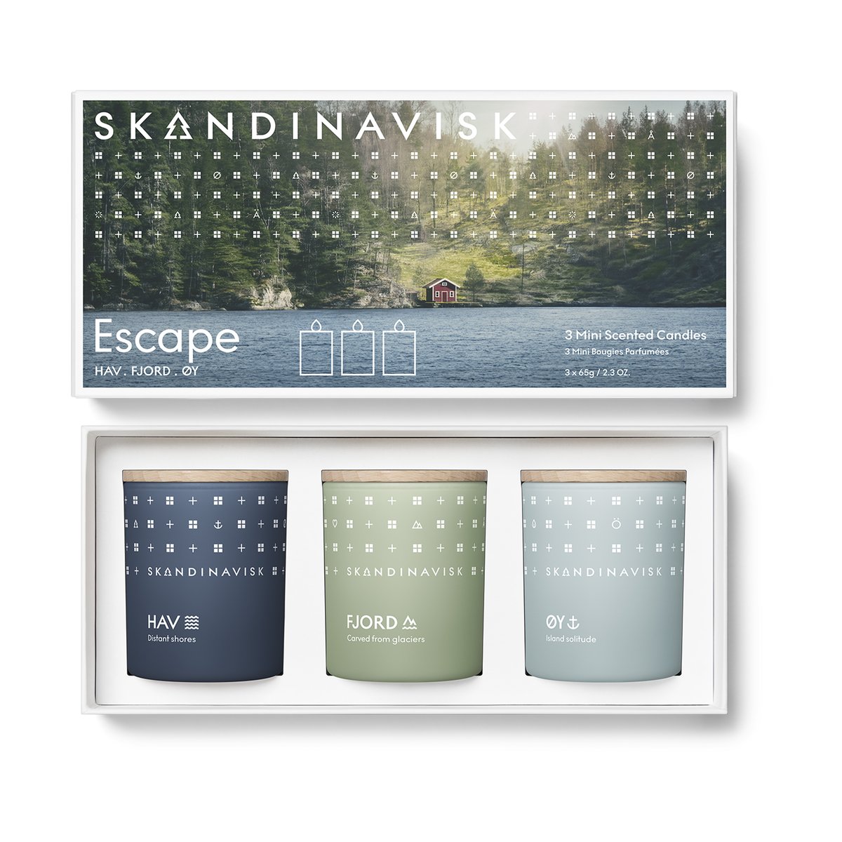 Skandinavisk ESCAPE Mini-Duftkerze Geschenkset 3-teilig 65 g