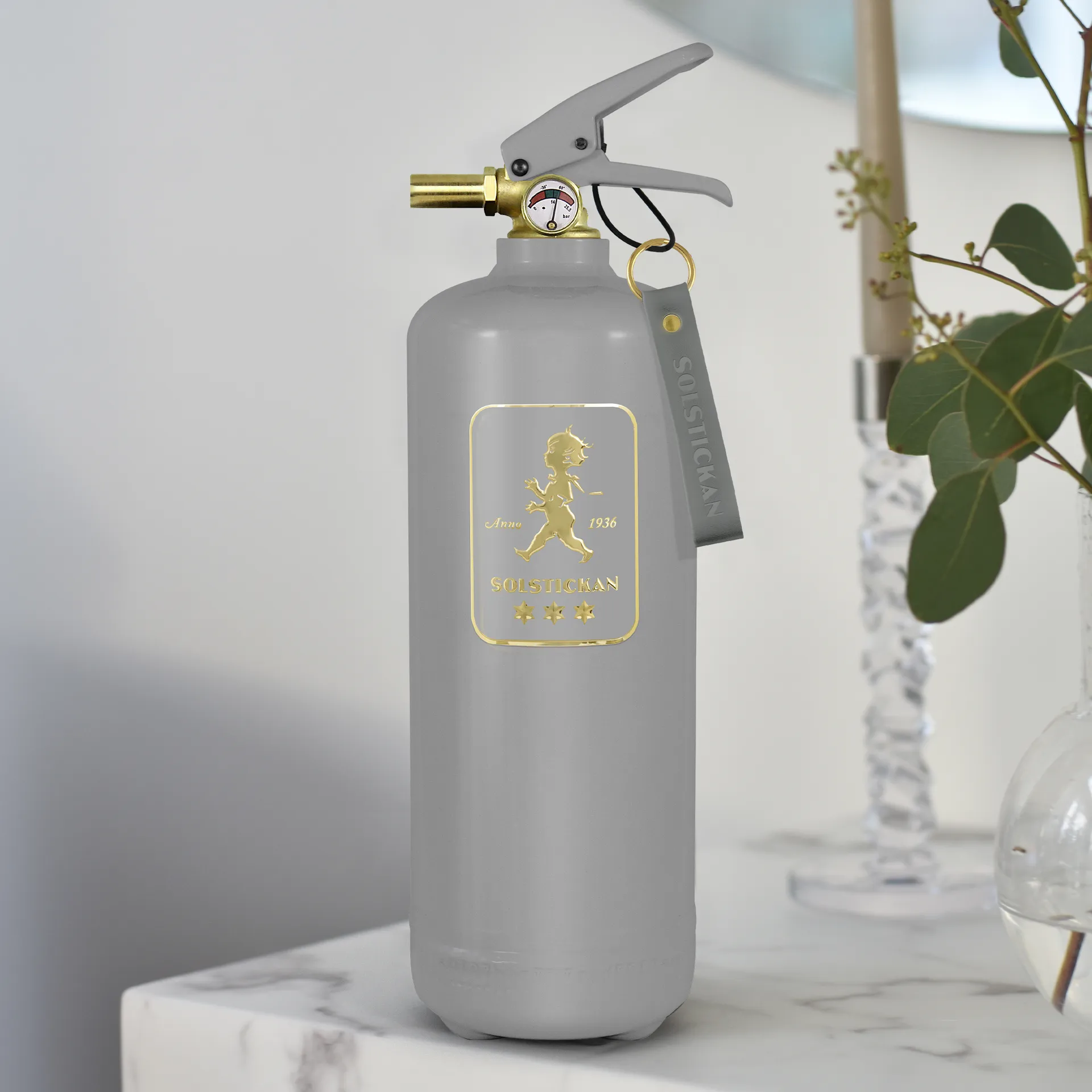 Solstickan Feuerlöscher 2 kg, Design Edition Grau-Gold Solstickan Design
