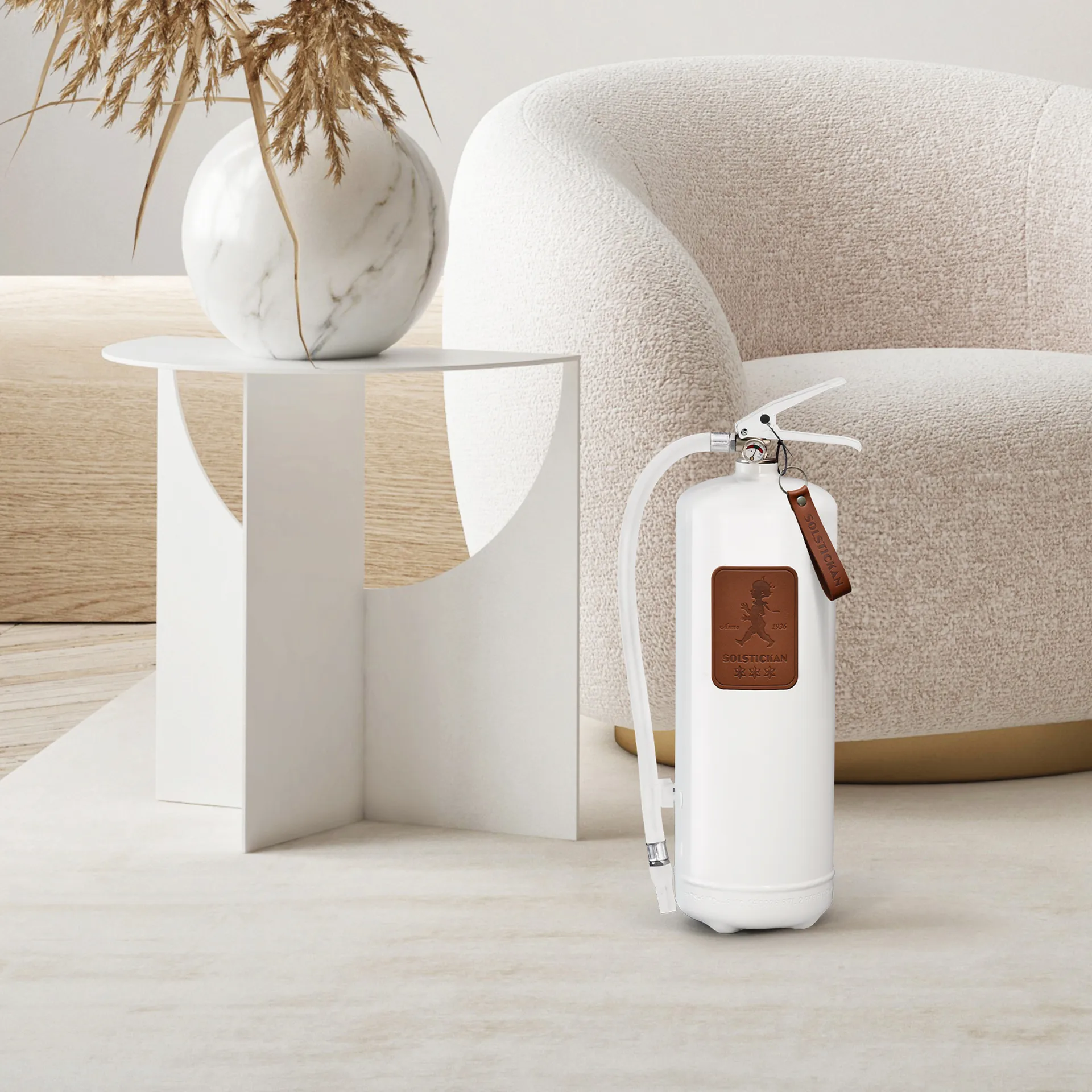 Solstickan Feuerlöscher 6 kg, Weiß-dunkelbraunes Leder Solstickan Design