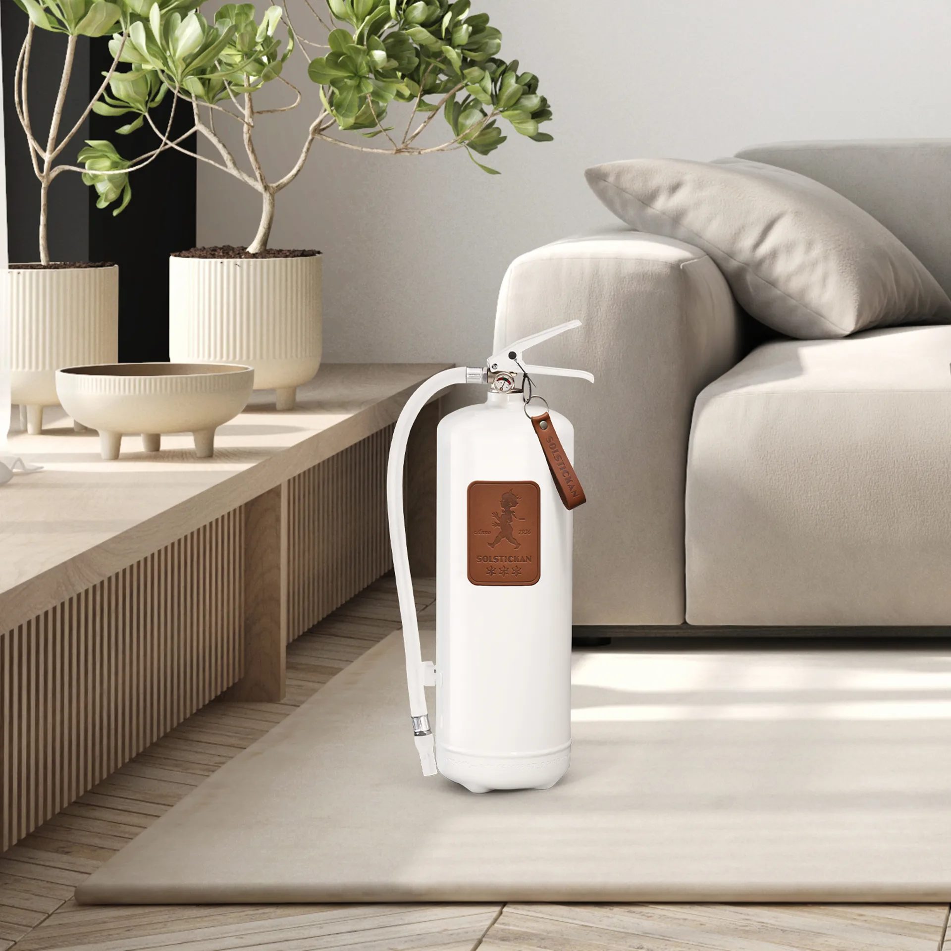 Solstickan Feuerlöscher 6 kg, Weiß-dunkelbraunes Leder Solstickan Design