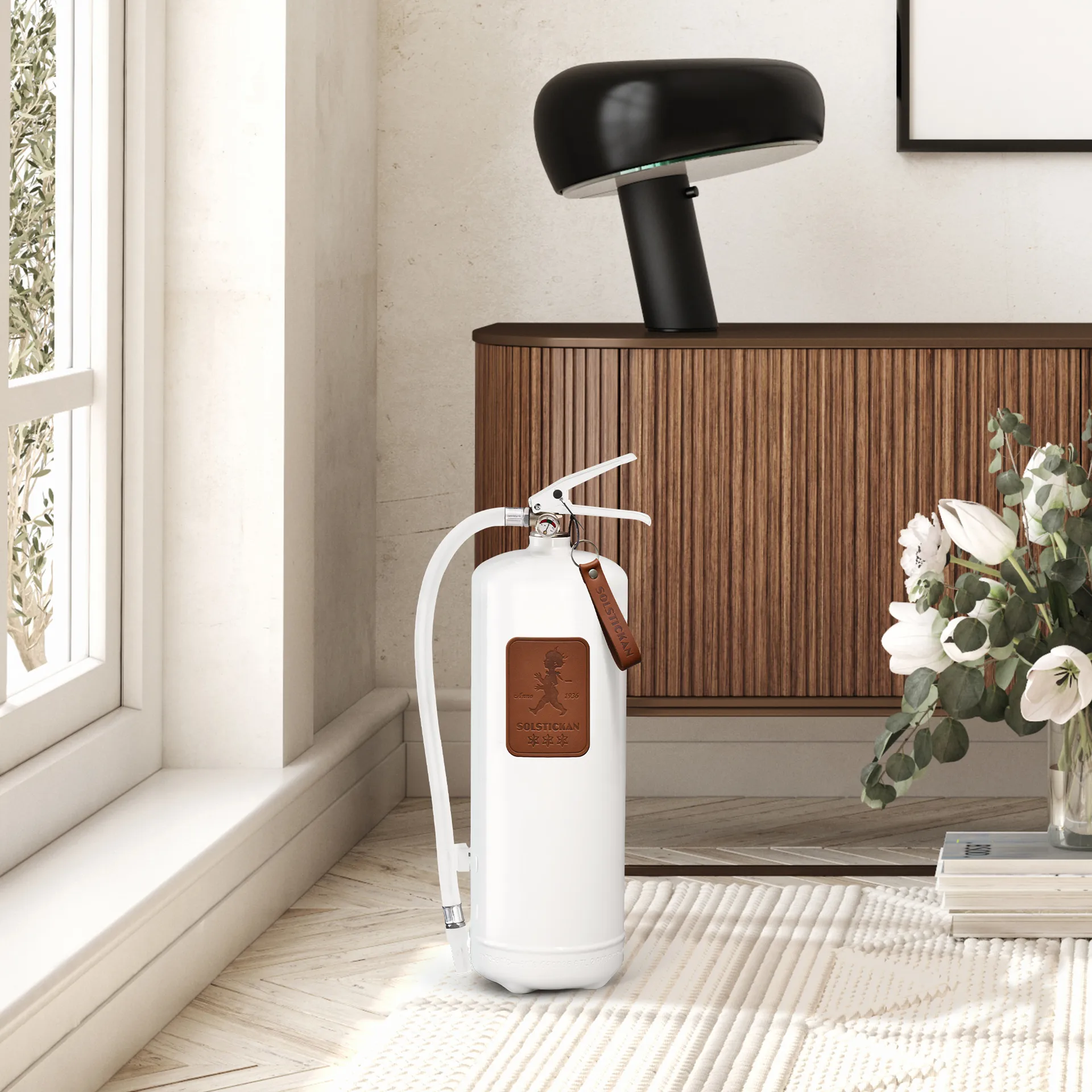 Solstickan Feuerlöscher 6 kg, Weiß-dunkelbraunes Leder Solstickan Design