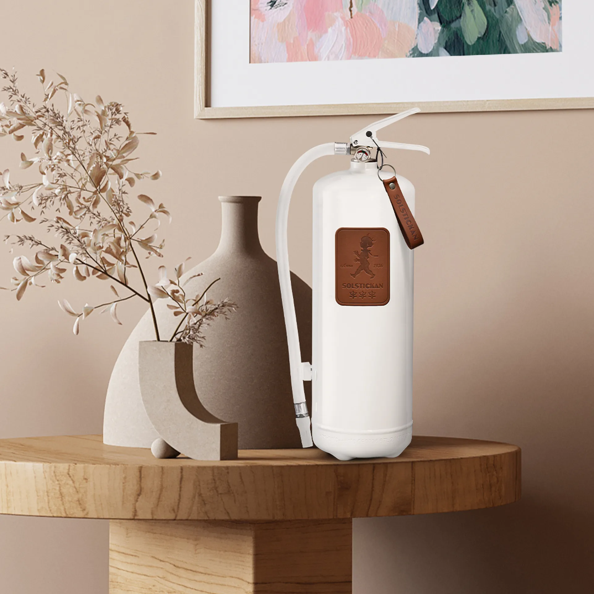 Solstickan Feuerlöscher 6 kg, Weiß-dunkelbraunes Leder Solstickan Design