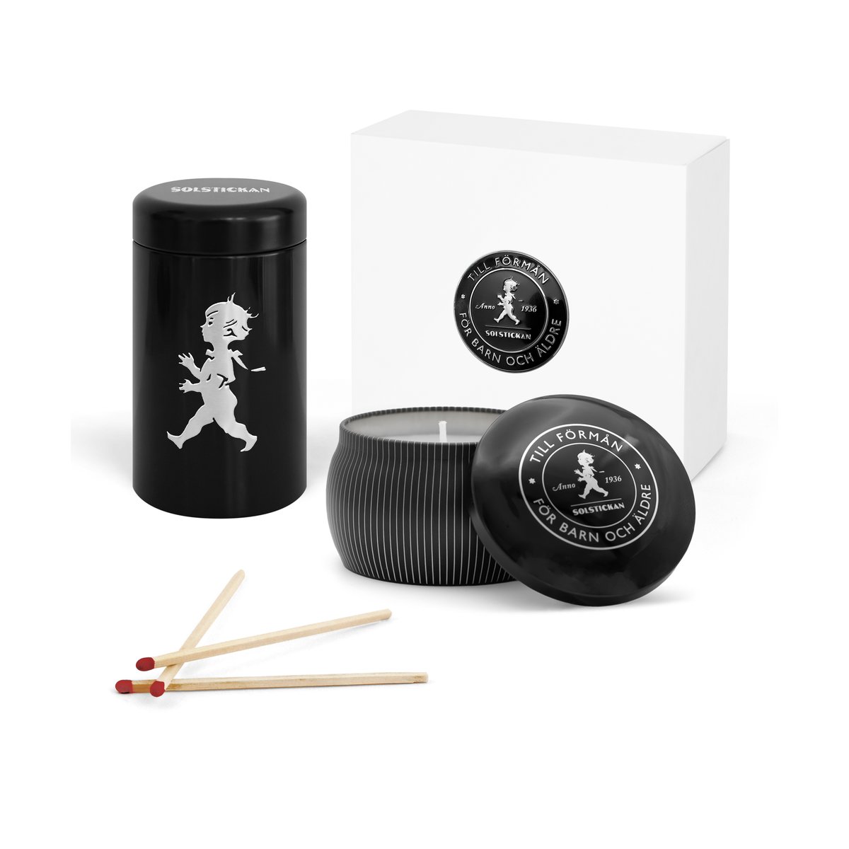 Solstickan Design Solstickan Geschenkbox Duftkerze + Streichholzschachtel Schwarz- Duftkerze Zedernholz