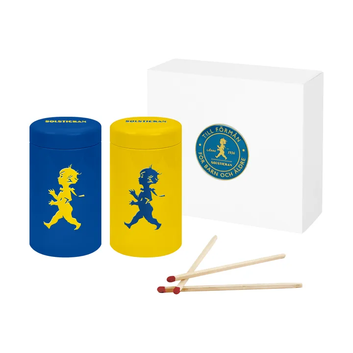 Solstickan Zündholzröhren 2er-Pack Geschenkverpackung - Gelb, Blau - Solstickan Design