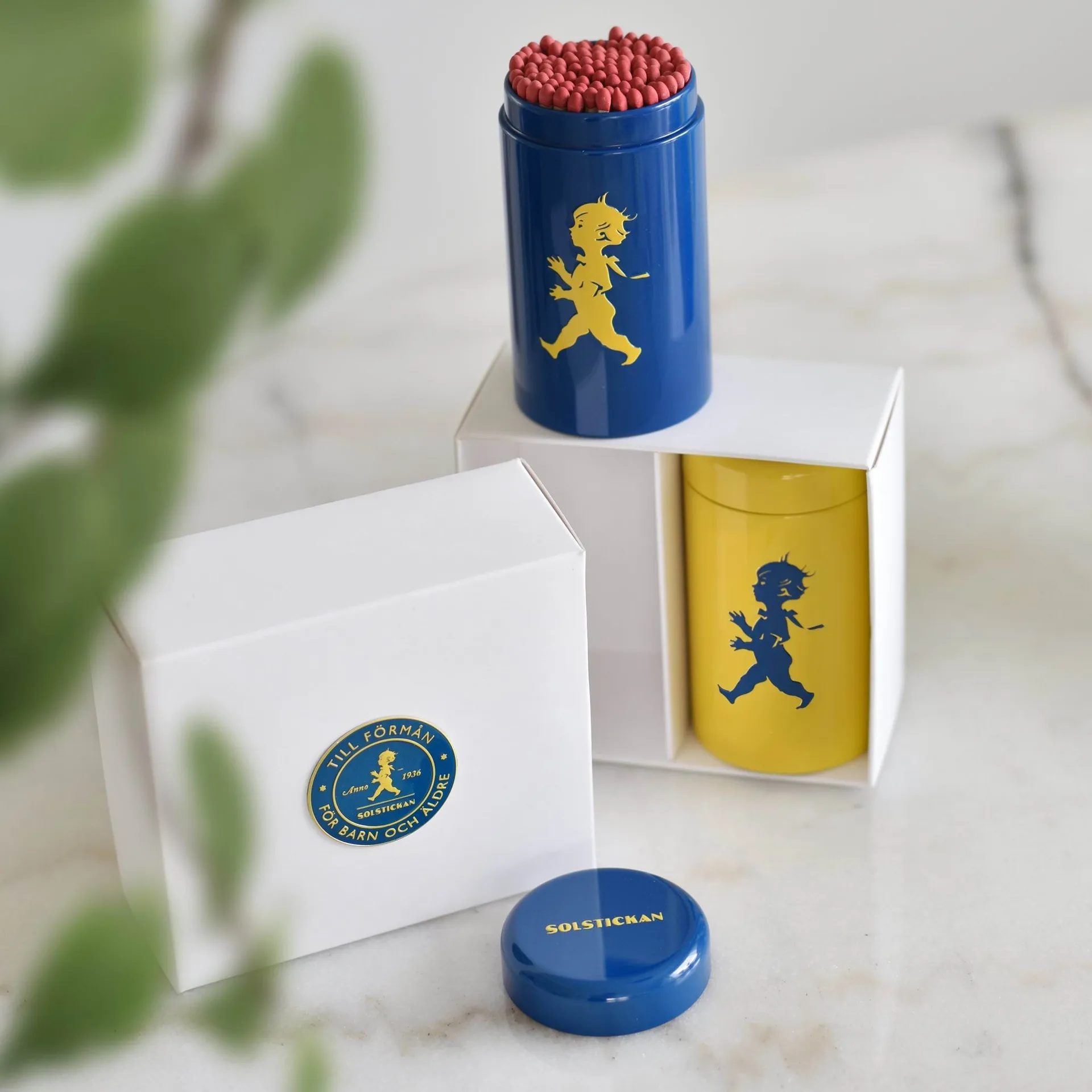 Solstickan Zündholzröhren 2er-Pack Geschenkverpackung, Gelb, Blau Solstickan Design