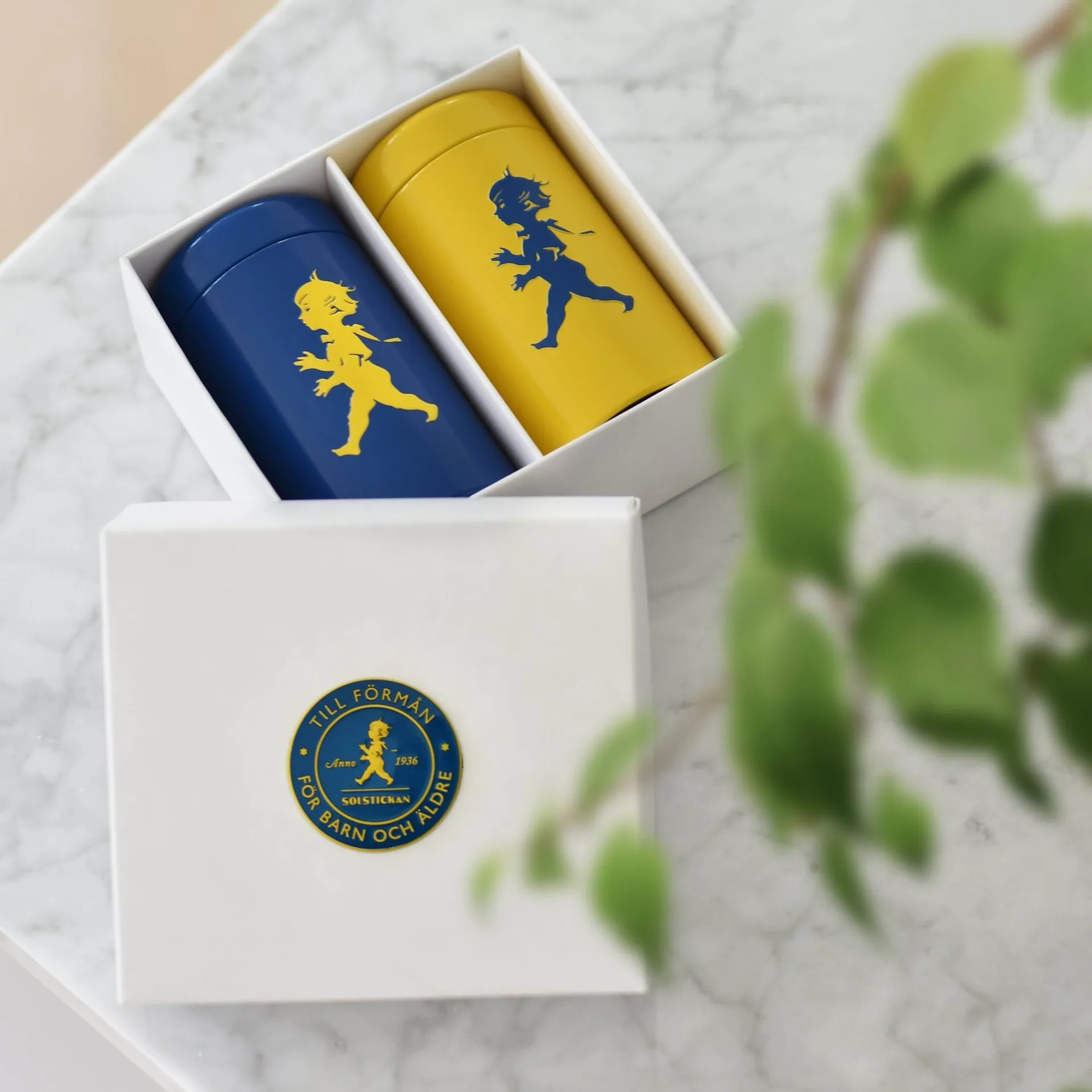 Solstickan Zündholzröhren 2er-Pack Geschenkverpackung, Gelb, Blau Solstickan Design