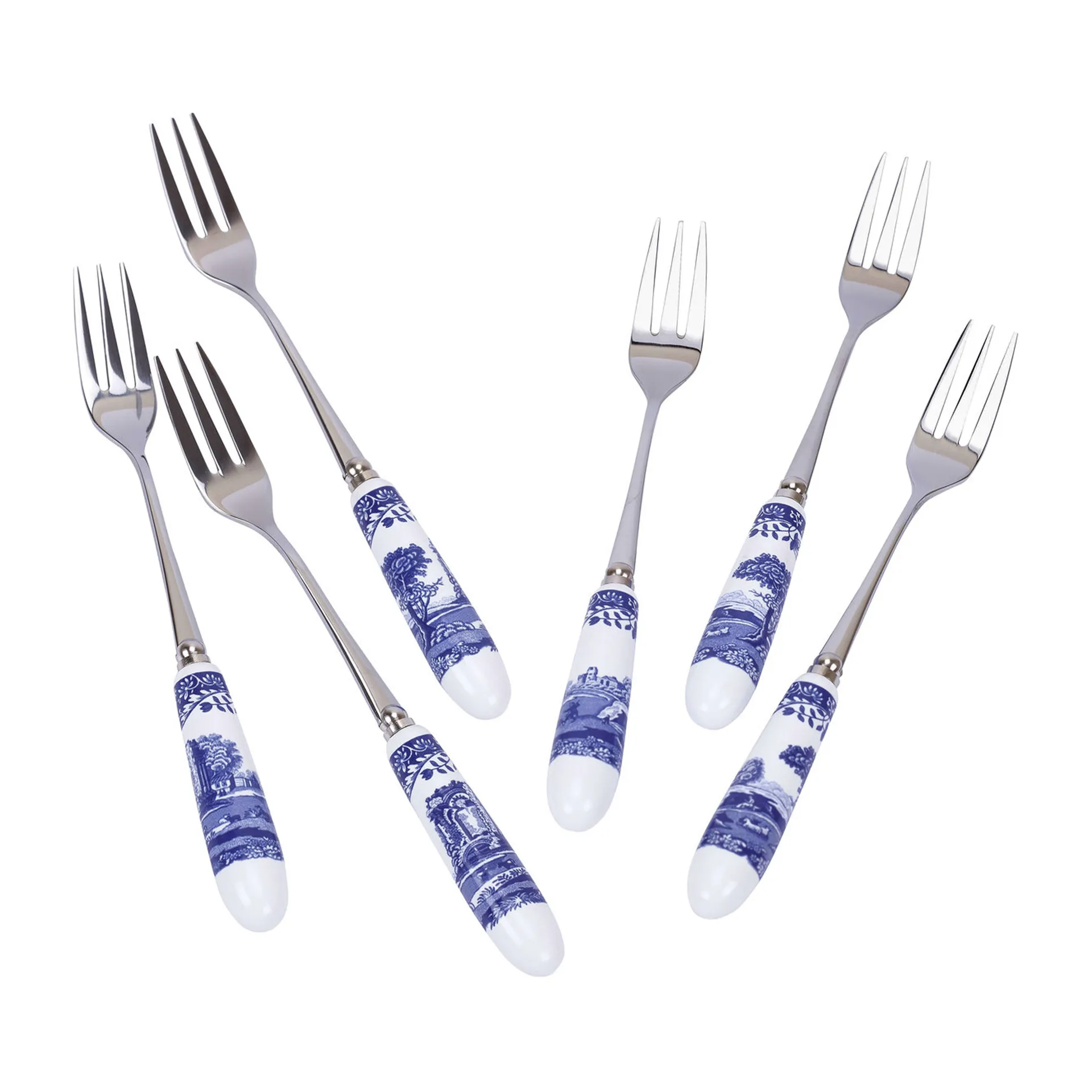 Blue Italian Dessertgabel 6er Pack, Keramik-Edelstahl Spode