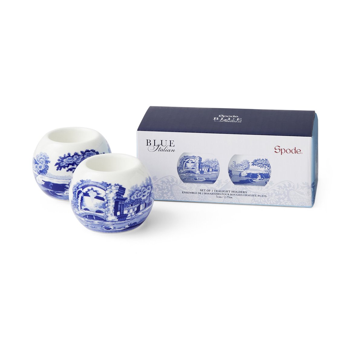 Spode Blue Italian Teelichthalter 2er-Pack Blau-Weiß