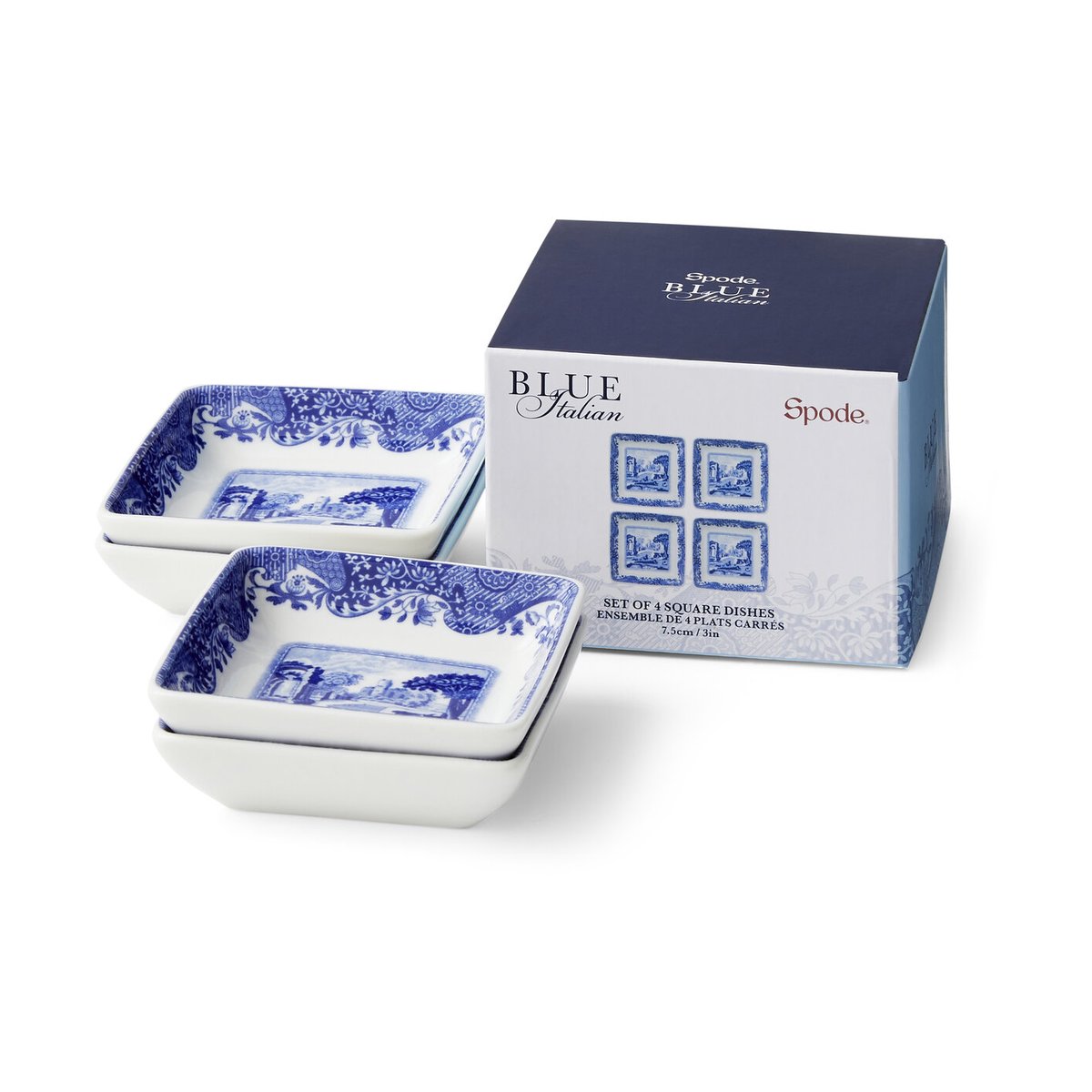 Spode Blue italian Teller 8x8 cm 4er-Pack Blau-Weiß