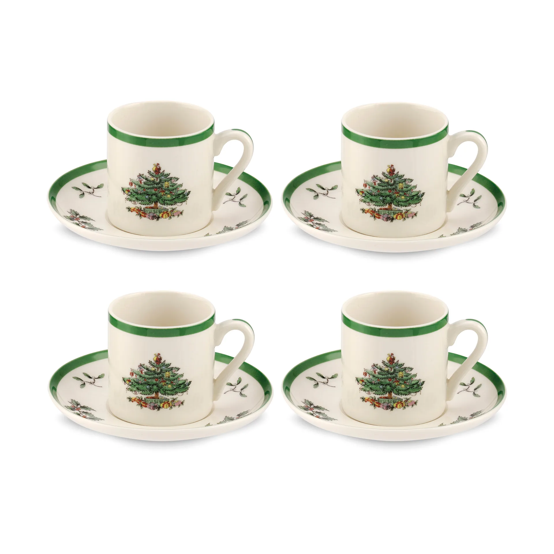 Christmas Tree Espressotasse und Untertasse 9 cl 4er Pack, White-green-red Spode