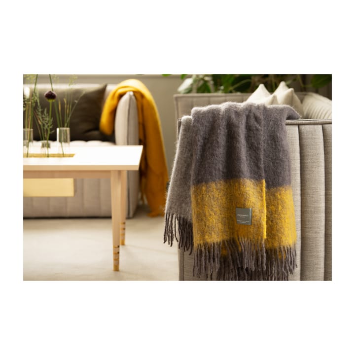 Mohair Decke, Mustard & Charcoal Stripe Stackelbergs
