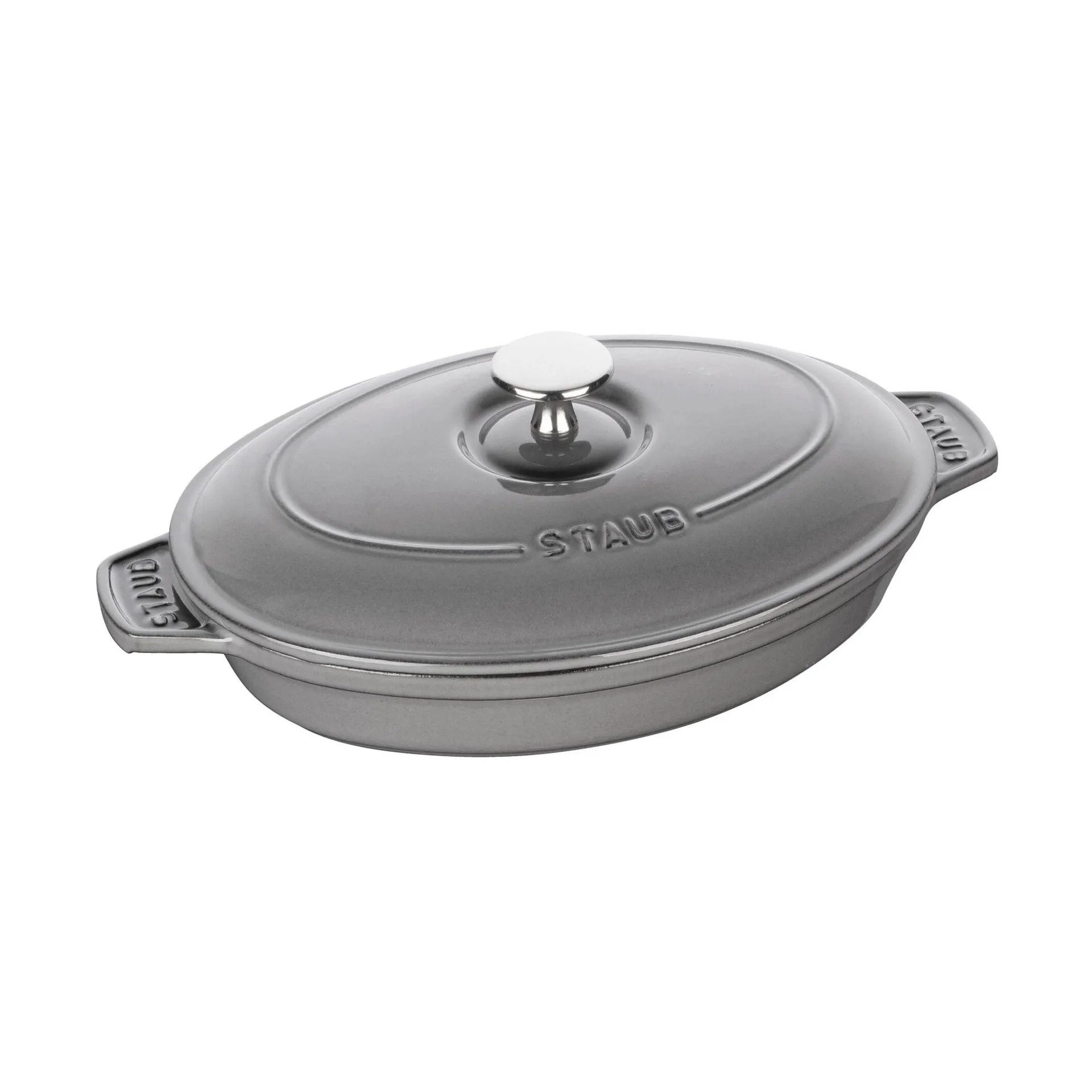 Staub Backform Gusseisen mit Deckel oval 23 cm, Grafitgrau STAUB