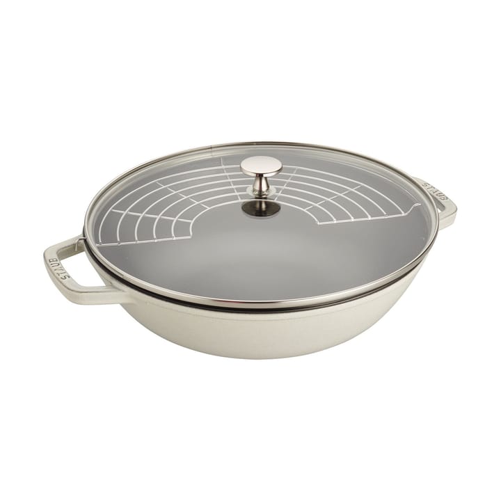 Staub Wokpfanne Gusseisen mit Glasdeckel Ø30 cm, White truffle STAUB