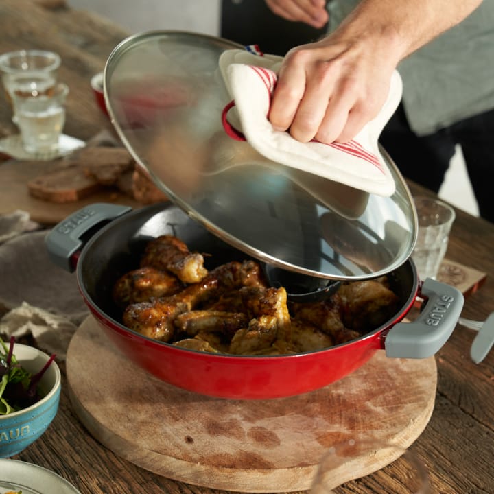 Wok mit Glasdeckel Ø30cm 4,4 L - Rot - STAUB