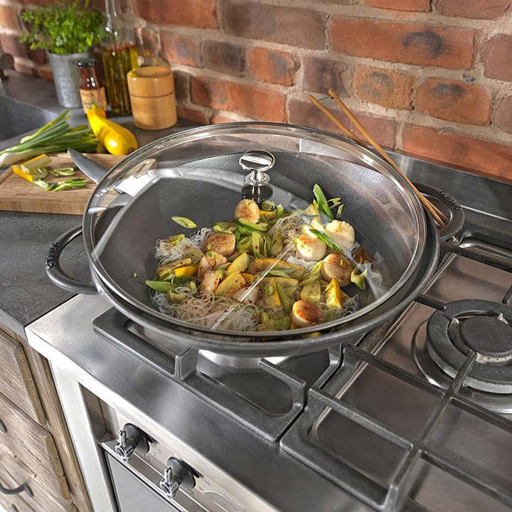 Wok mit Glasdeckel Ø37cm 5,7 L - Grau - STAUB