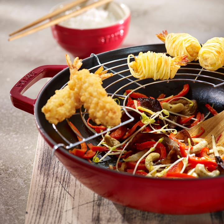 Wok mit Glasdeckel Ø37cm 5,7 L, Rot STAUB