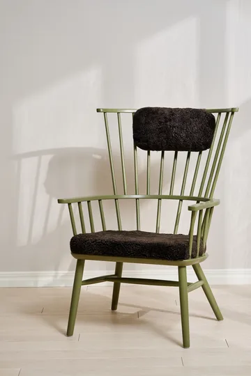 Henriette Sessel mit Sesselkissen & Nackenkissen Olive green-Espresso - Stolab