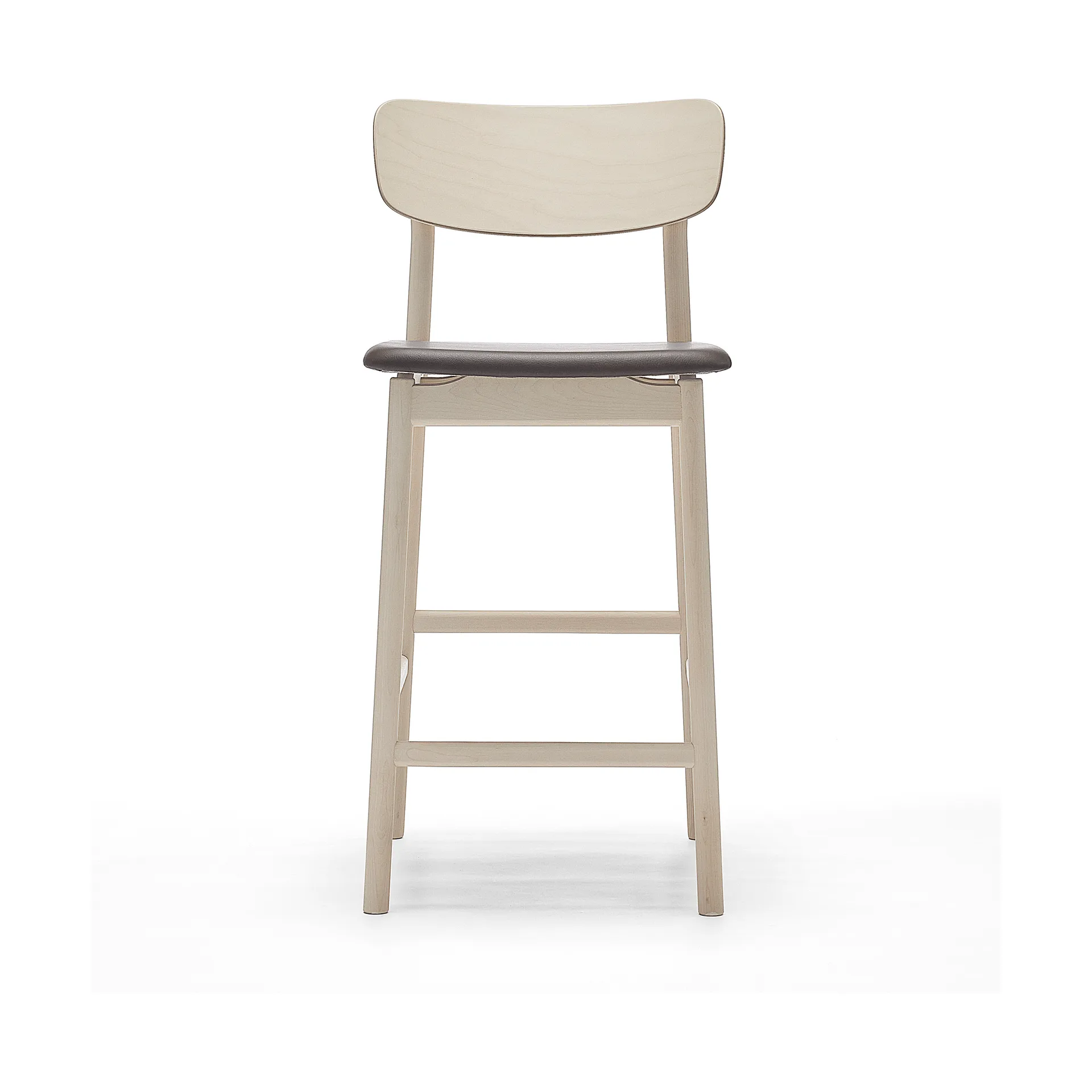 Prima Vista Barstuhl, Leder Elmosoft Dunkelbraun, hell lackiertes Birkenholzgestell, 65 cm Stolab