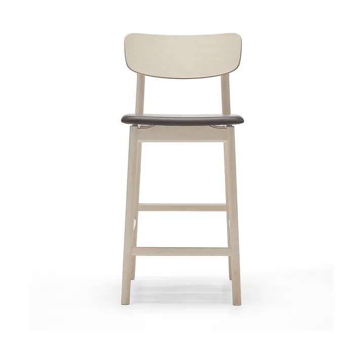 Prima Vista Barstuhl - Leder Elmosoft Dunkelbraun, hell lackiertes Birkenholzgestell, 65 cm - Stolab