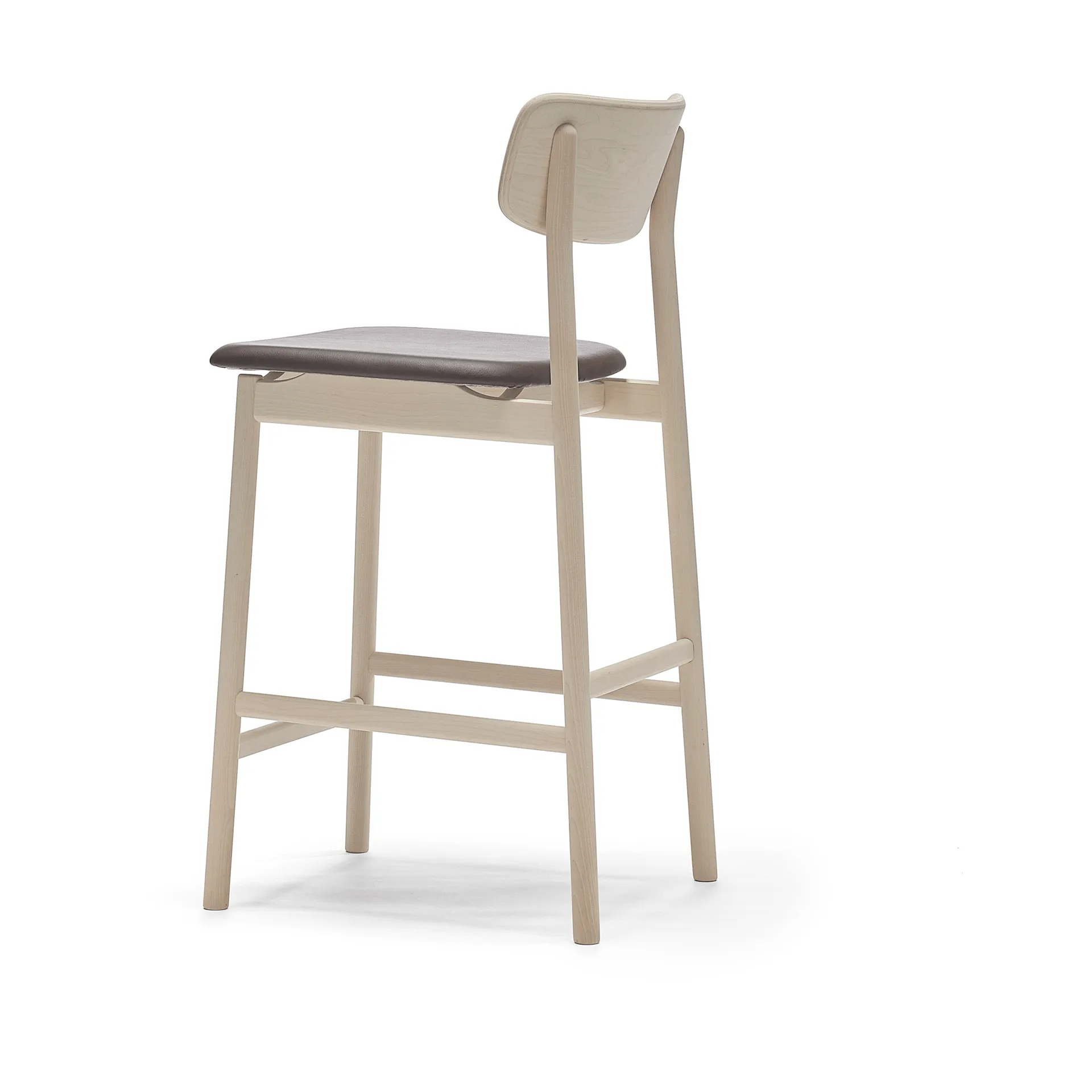 Prima Vista Barstuhl, Leder Elmosoft Dunkelbraun, hell lackiertes Birkenholzgestell, 65 cm Stolab