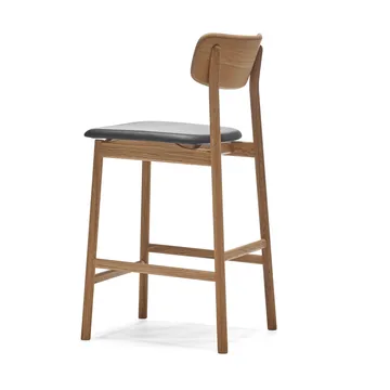 Prima Vista Barstuhl - Leder Elmosoft Schwarz, Eichenholzgestell natürlich geölt, 65 cm - Stolab
