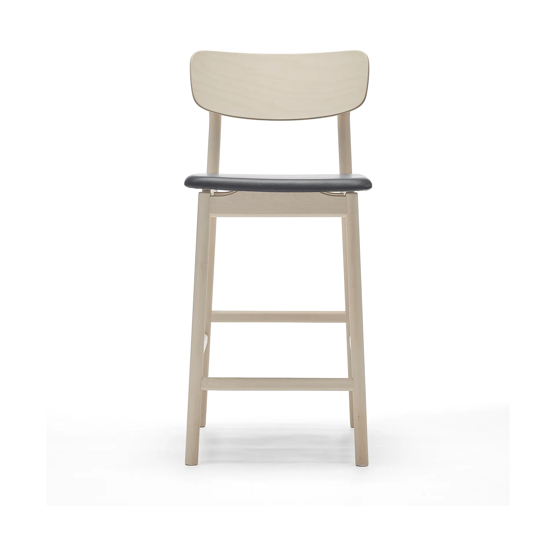 Prima Vista Barstuhl, Leder Elmosoft Schwarz-helles mattlackiertes Birkenholzgestell, 65 cm Stolab