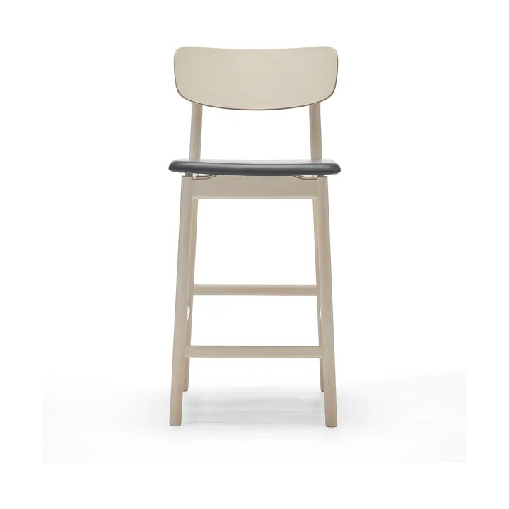 Prima Vista Barstuhl - Leder Elmosoft Schwarz-helles mattlackiertes Birkenholzgestell, 65 cm - Stolab
