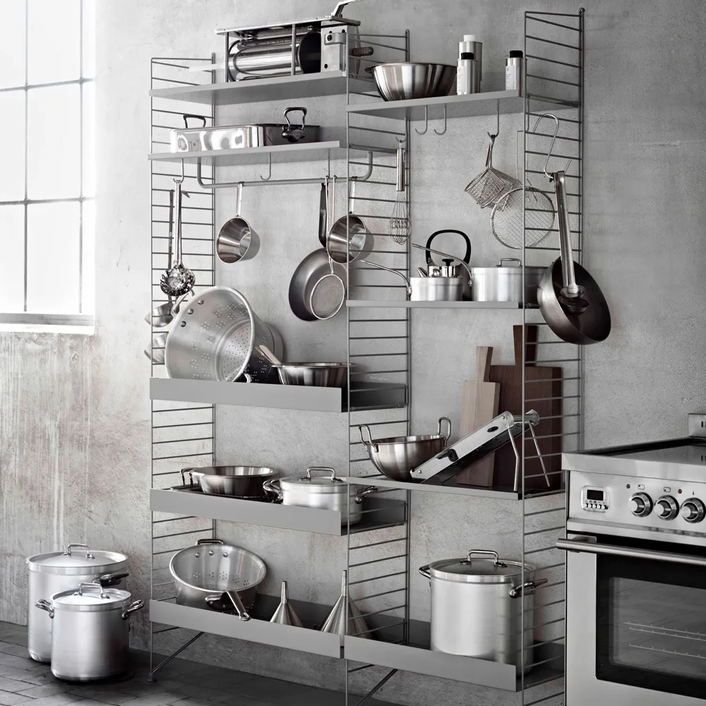 String Regalboden Metall, Schwarz, 58x20 cm, niedriger Rand String