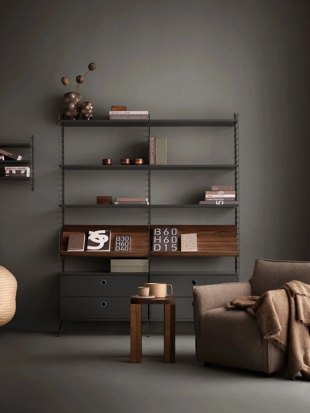 String Wandleiter, Dunkelgrau, 50x30 cm, 2er Pack String