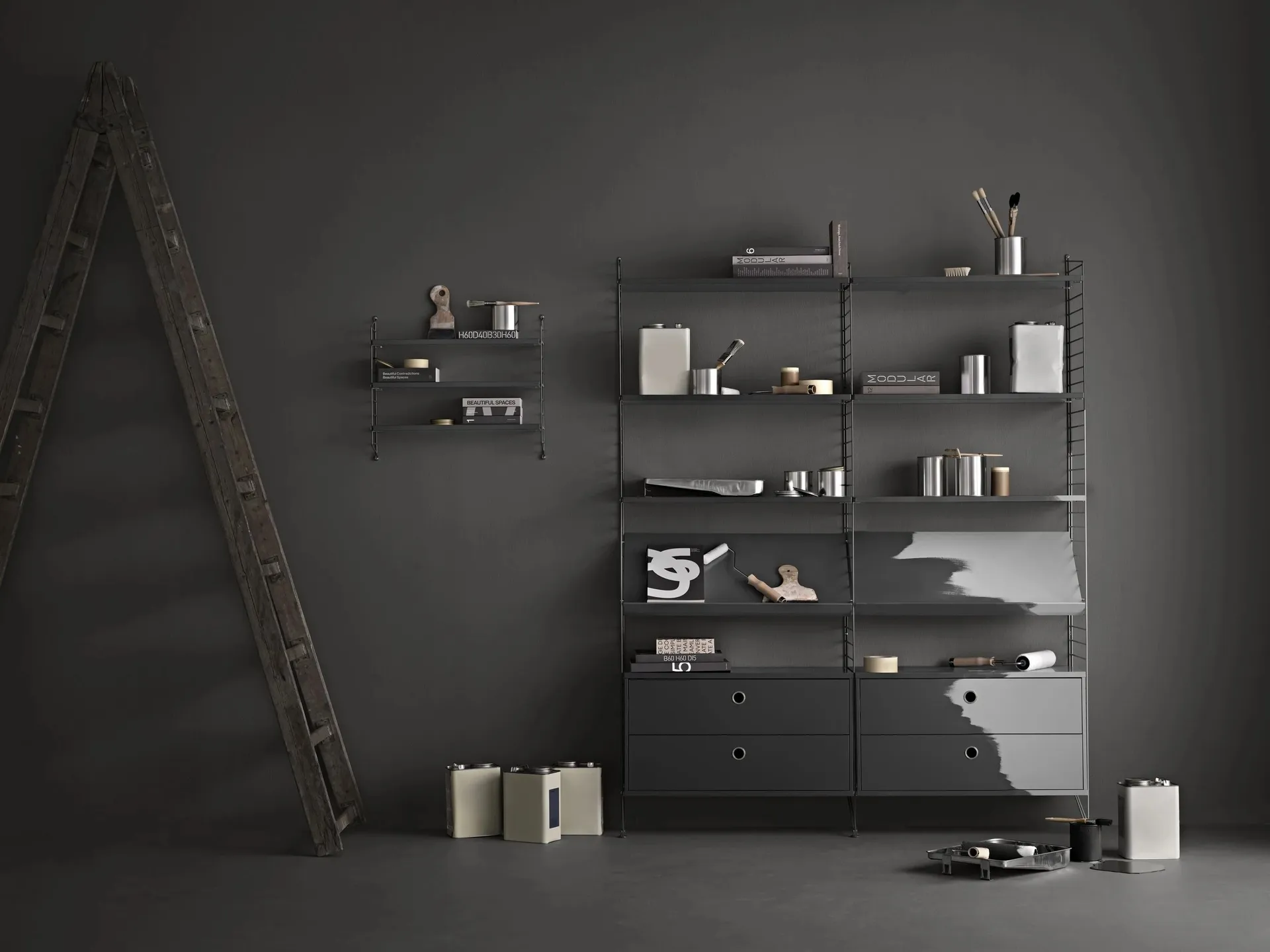 String Wandleiter, Dunkelgrau, 75x20 cm, 2er Pack String