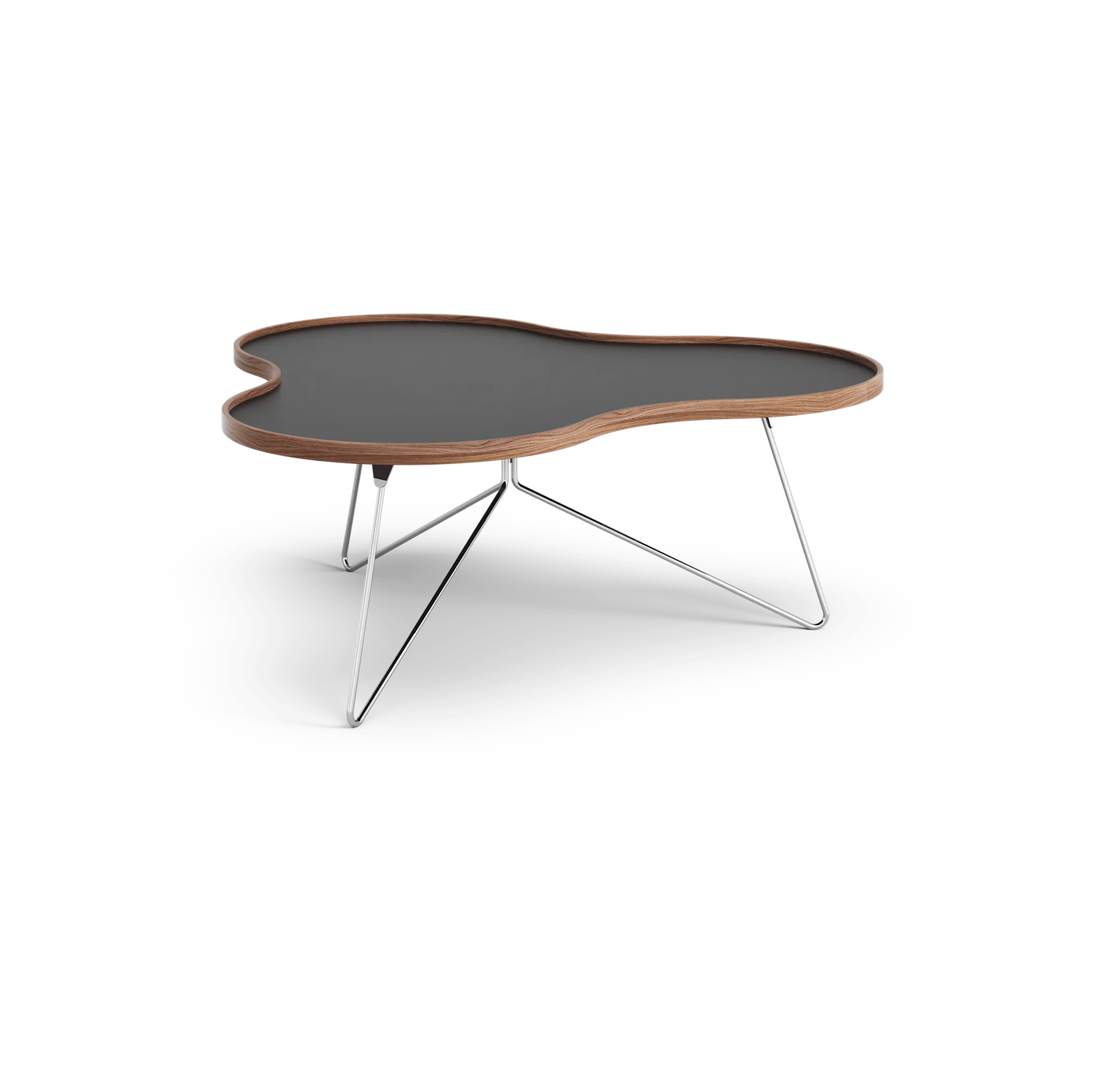 Flower Tisch 107 x 114cm, Schwarz, 45cm, Walnusskante, Chromgestell Swedese