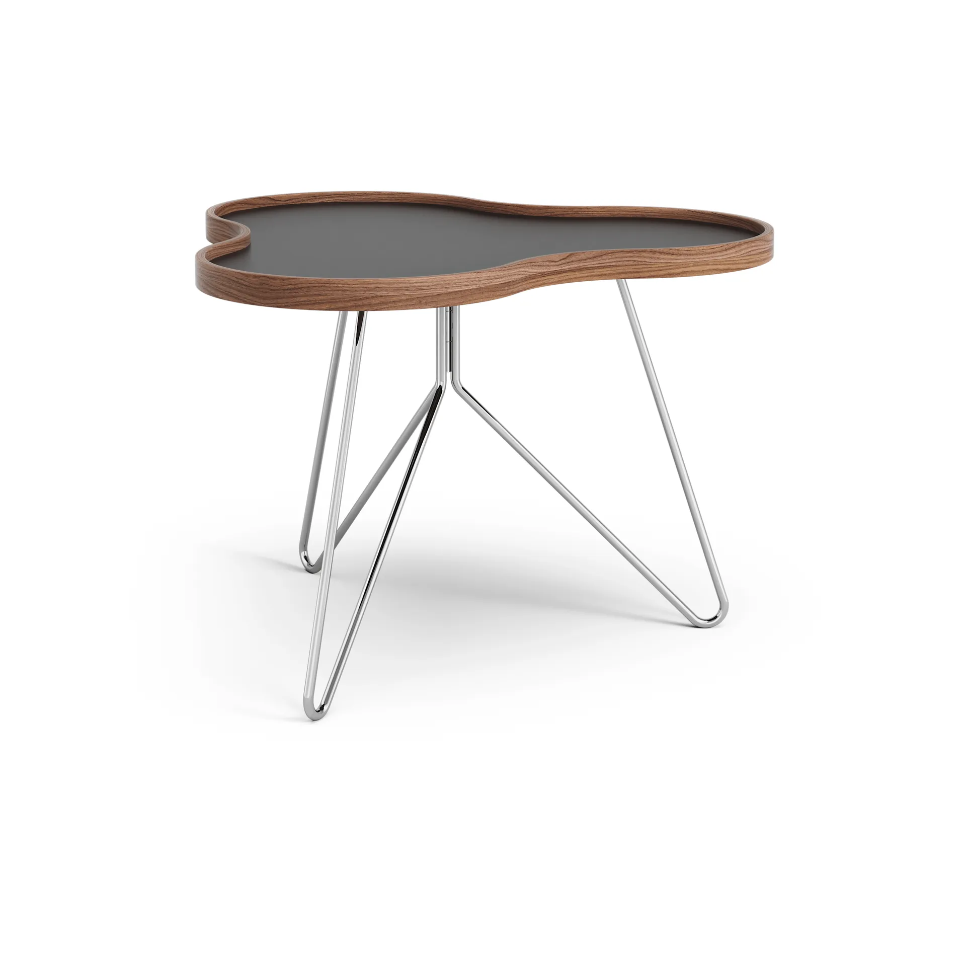 Flower Tisch 62 x 66cm, Schwarz, 45cm, Walnusskante, Chromgestell Swedese