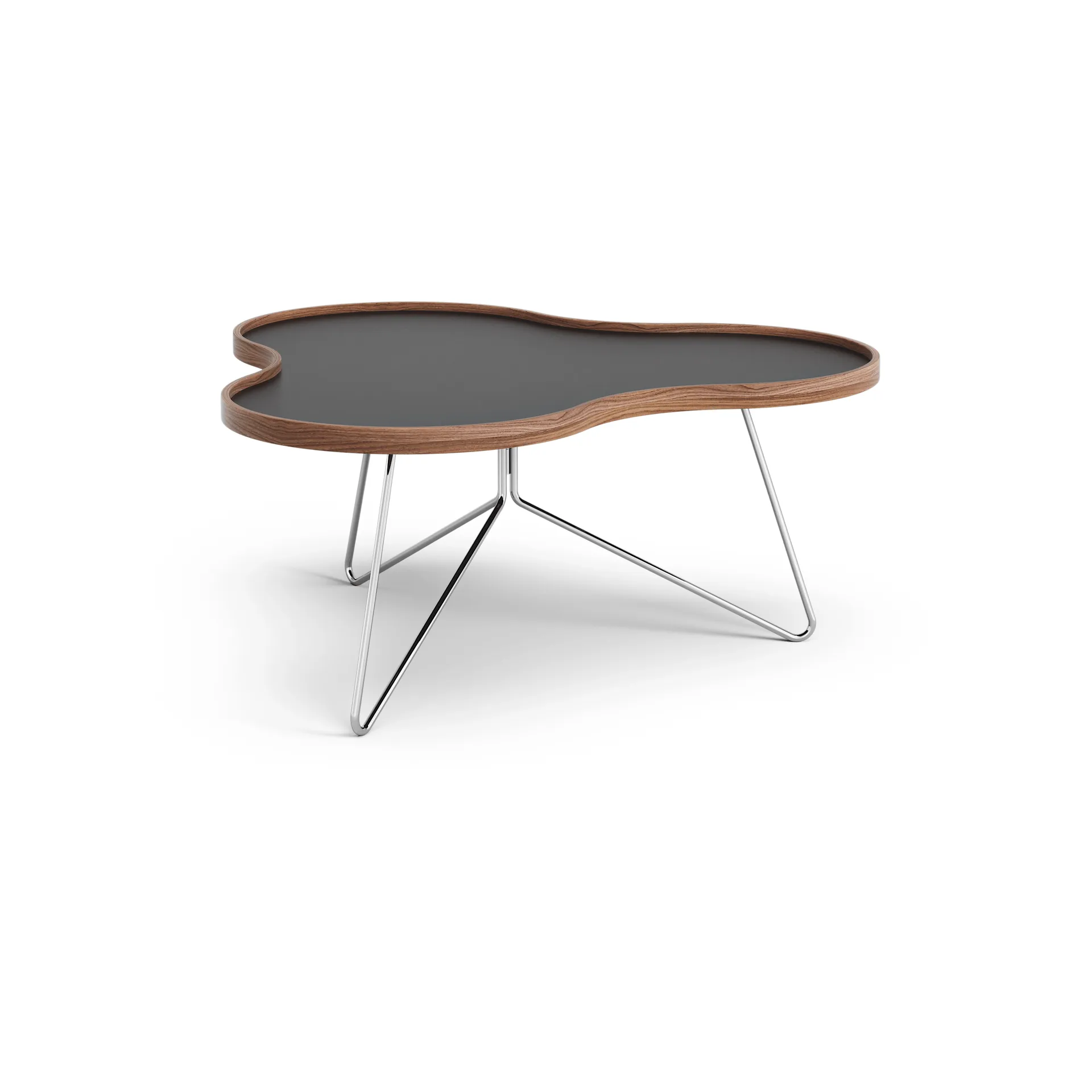 Flower Tisch 84 x 90cm, Schwarz, 39cm, Walnusskante, Chromgestell Swedese