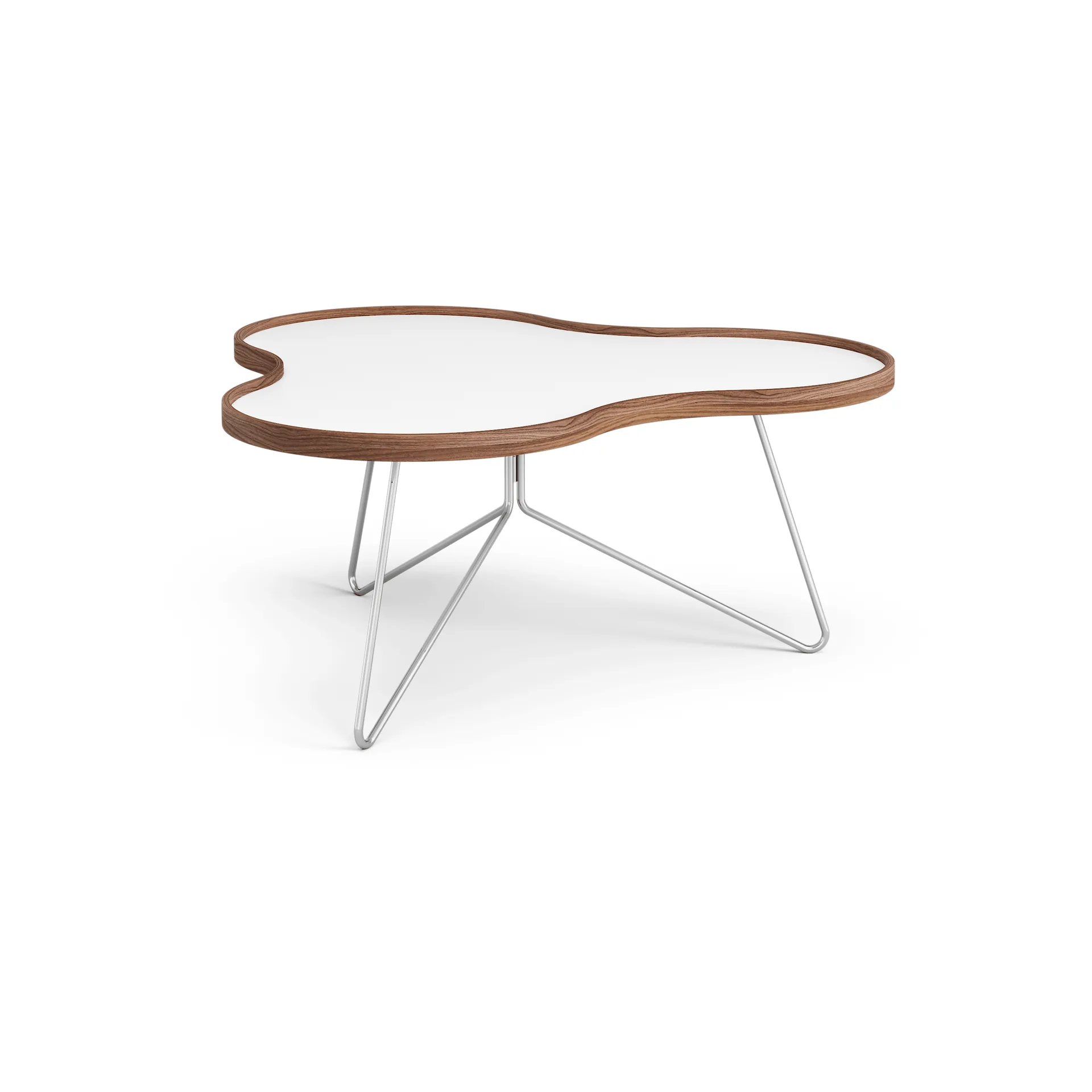 Flower Tisch 84 x 90cm, Weiß, 39cm, Walnusskante, Chromgestell Swedese