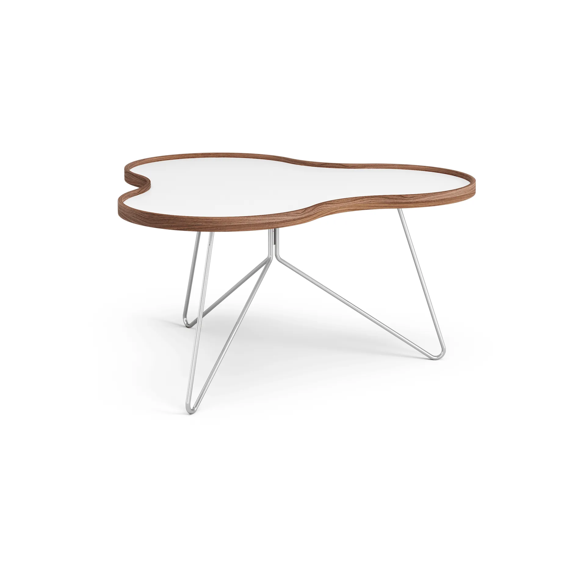 Flower Tisch 84 x 90cm, Weiß, 45cm, Walnusskante, Chromgestell Swedese