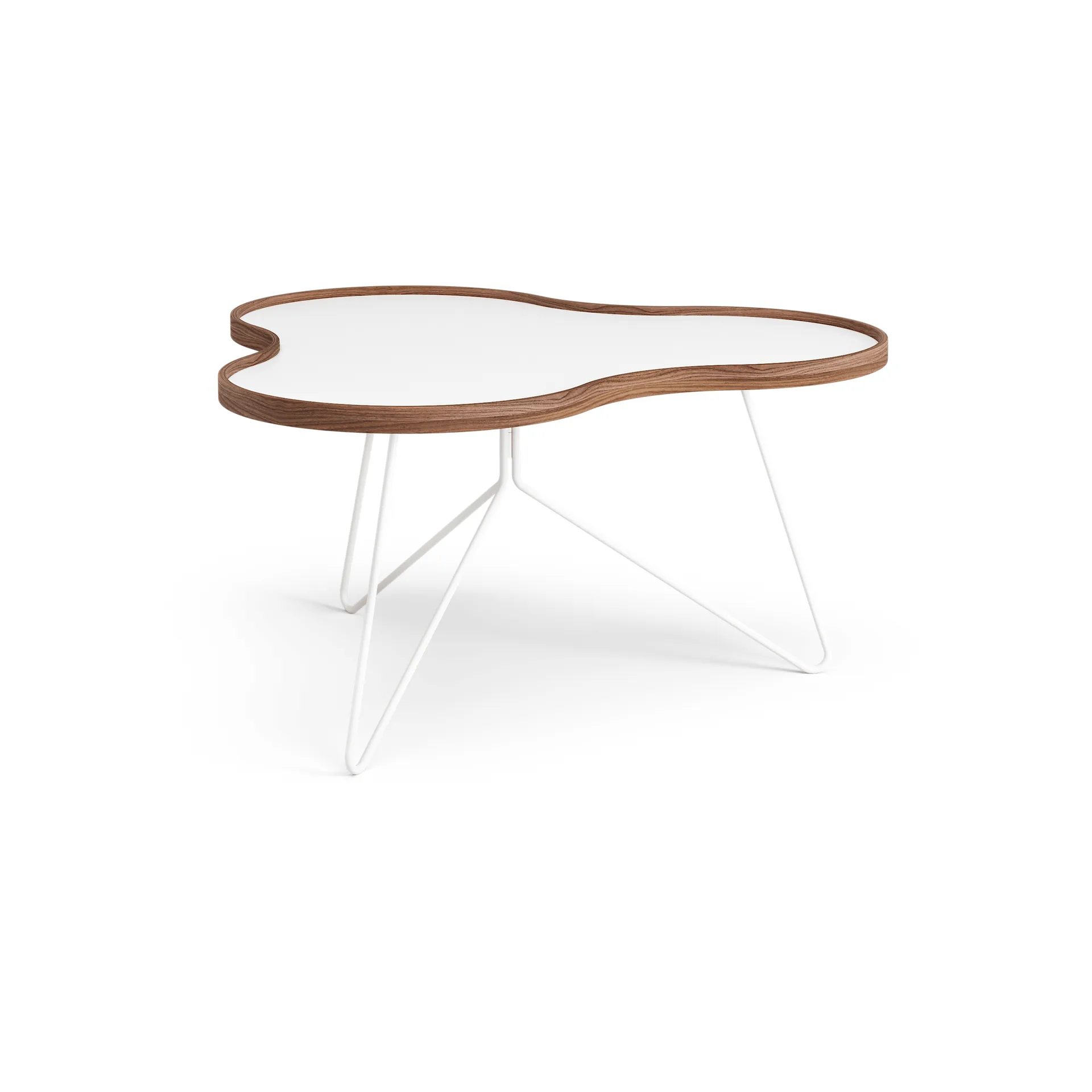 Flower Tisch 84 x 90cm, Weiß, 45cm, Walnusskante, Weißes Gestell Swedese