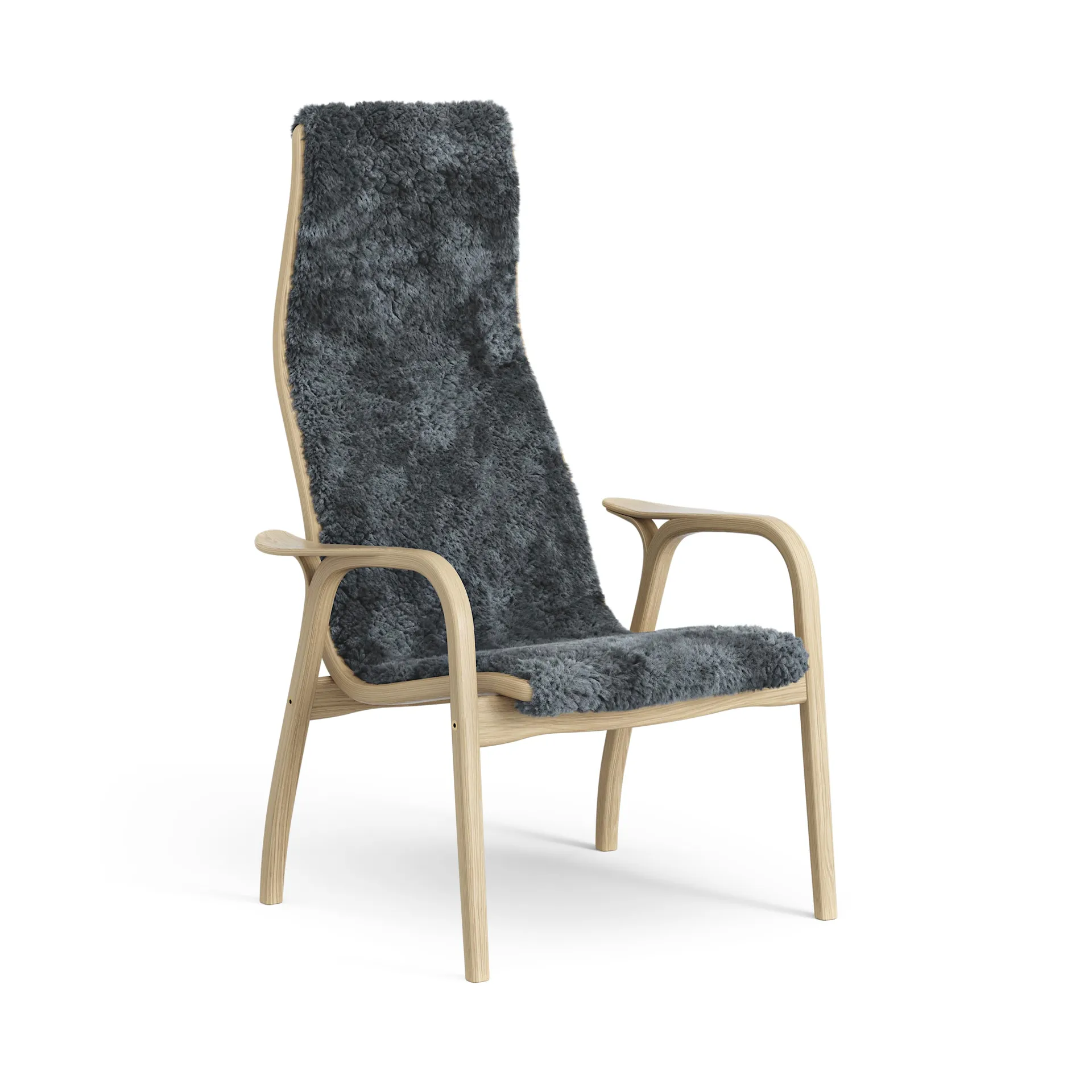 Lamini Kindersessel lackierte Eiche/Schaffell, Charcoal (dunkelgrau) Swedese