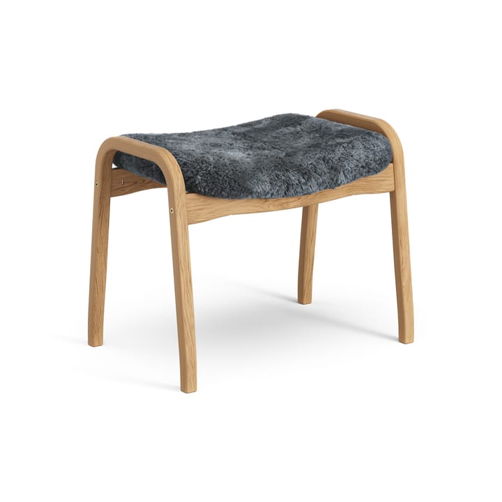Lamino Fußhocker Eiche geölt/Schaffell, Charcoal (dunkelgrau) Swedese