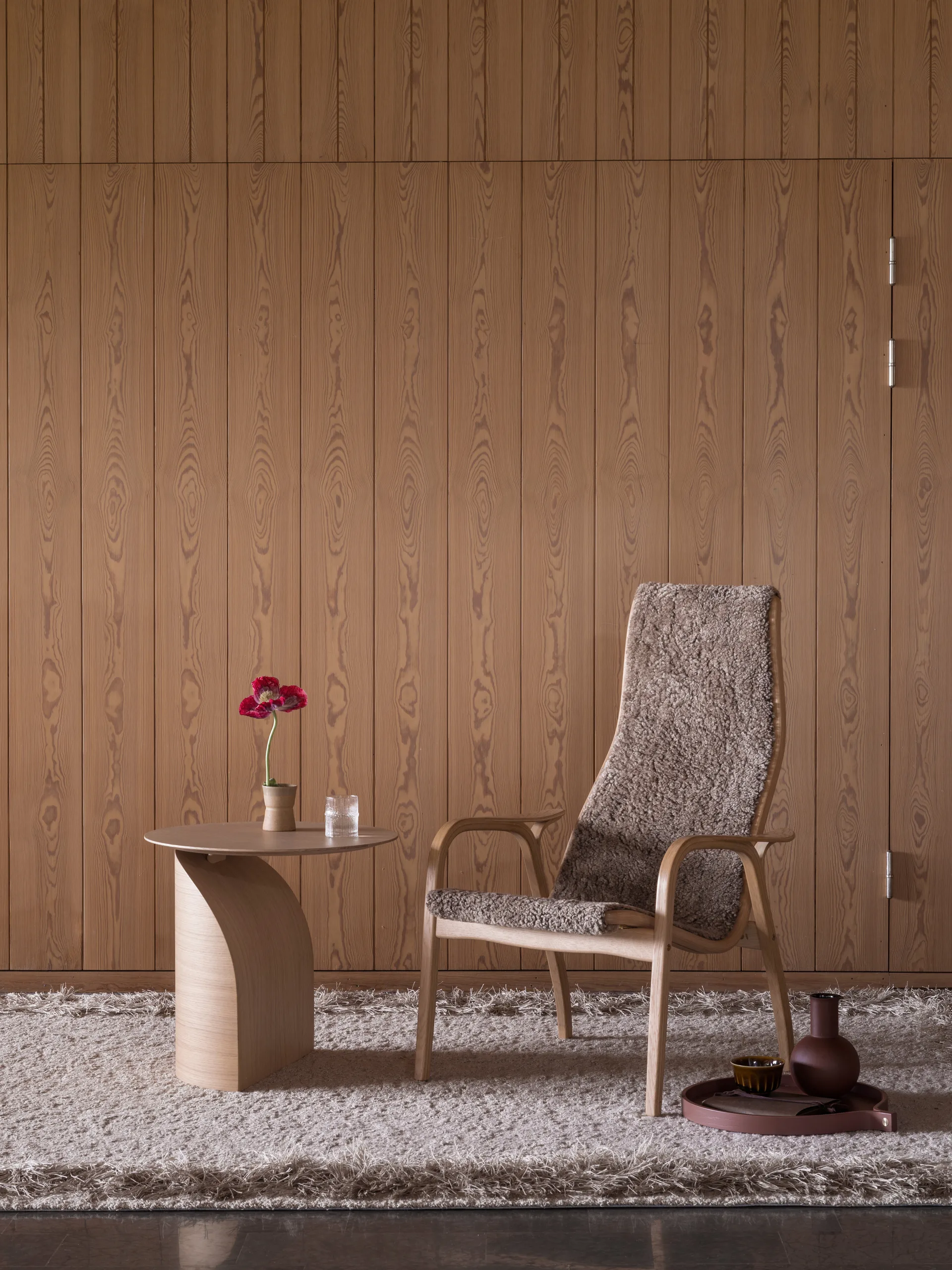 Lamino Sessel lackierte Buche/Schaffell, Moonlight (beige) Swedese